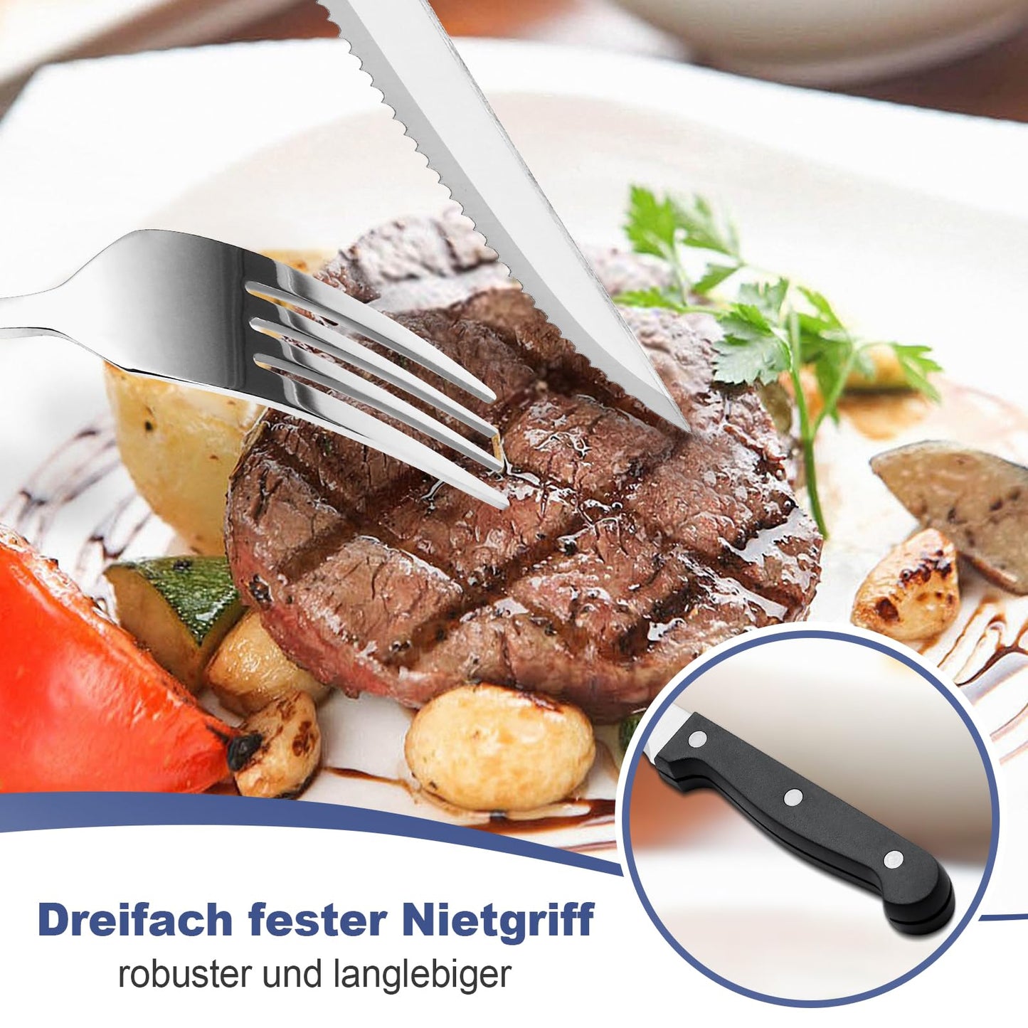Besteck Set 6 Personen, Bastwe 36 teiliges Edelstahl Besteckset mit Steakmesser, Hochwertiges Messer Gabel Löffel für Familie/Party/Hotel, Hochglanzpoliert & Spülmaschinenfest