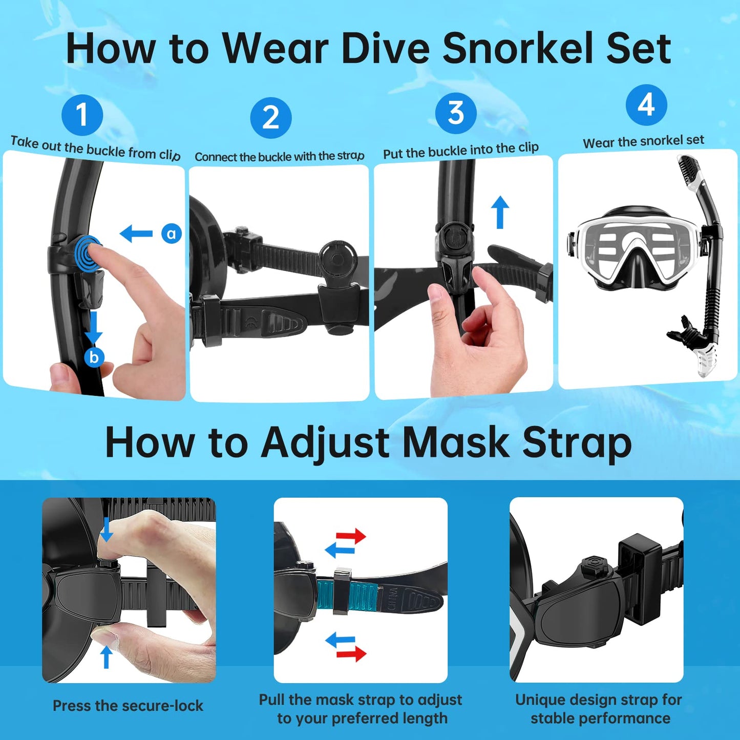 JEMULICE Schnorchelset Erwachsene, Schnorcheln Set mit Taucherbrille und Dry Schnorchel für Herren und Damen, Anti-Leck & Anti-Fog Tauchmaske aus Gehärtetem Glas für Tauchen, Schnorcheln und Schwimmen