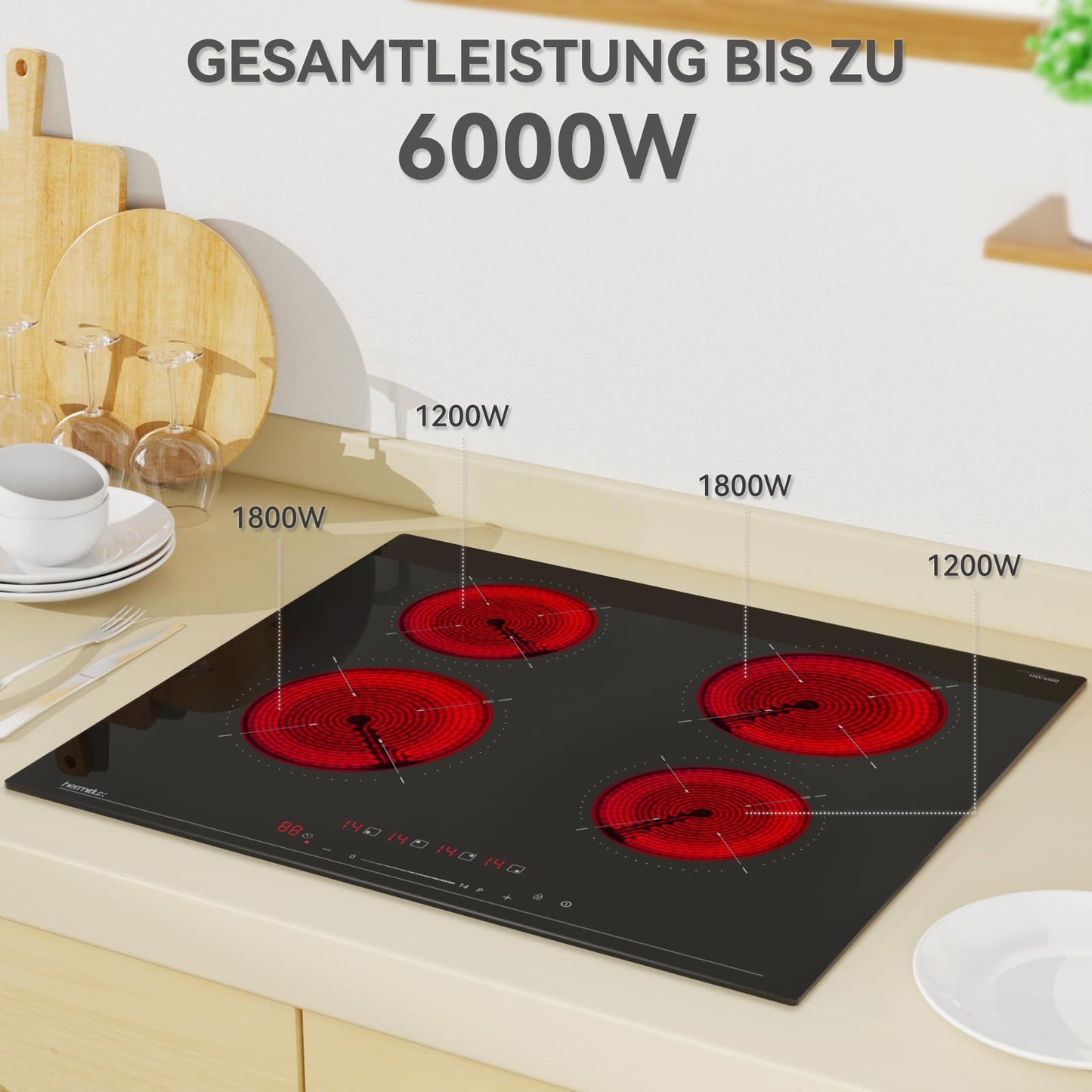 Hermitlux ceramic hob,Built-in 29 cm black glass ceramic electric hob,9 power levels,Sensor touch control, child lock, 1-99 minute timer,Suitable for all pots and pans