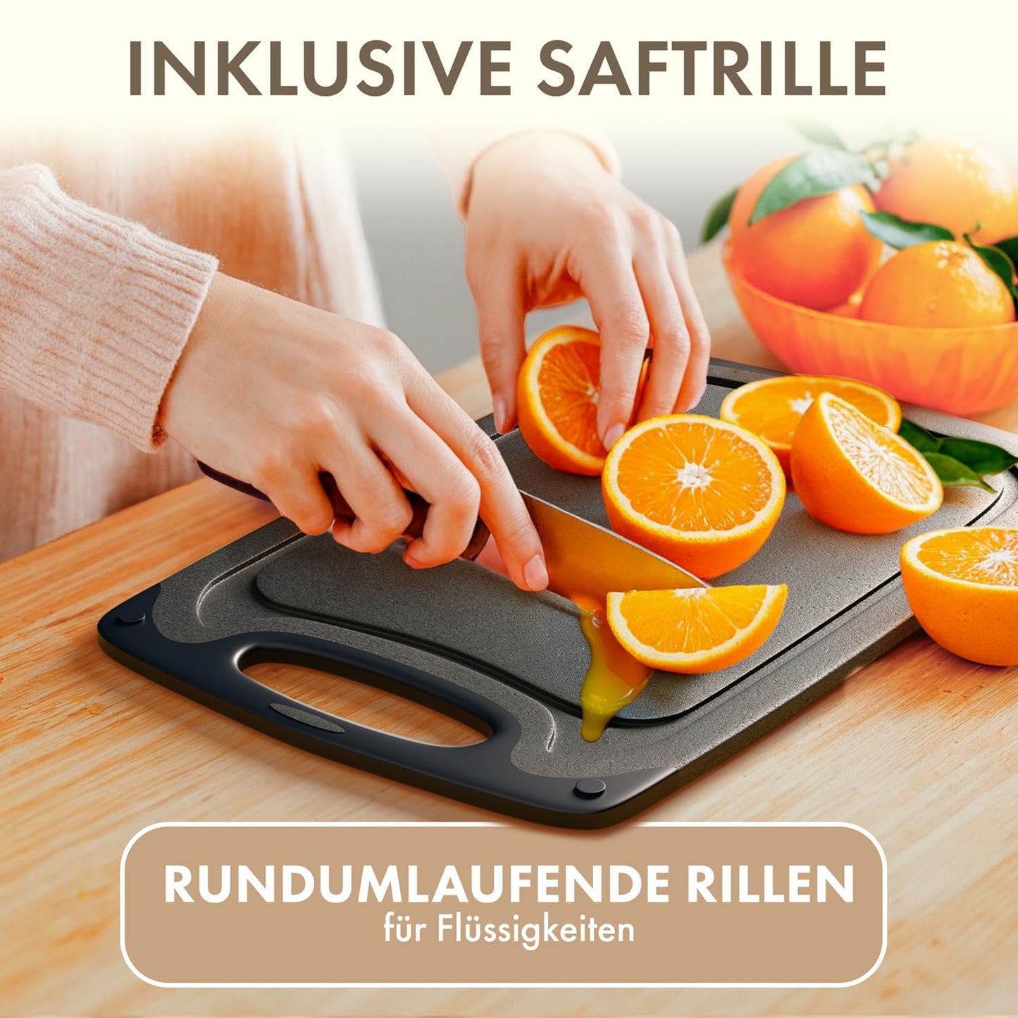 Blumtal Schneidebrett Set mit 3 Größen (S/M/L) - Schneidebrett Kunststoff groß + Saftrillen & Griff - Cutting Board - Küchenbrett BPA frei - Schneidbrett Spülmaschinenfest - Schneidebretter Grau