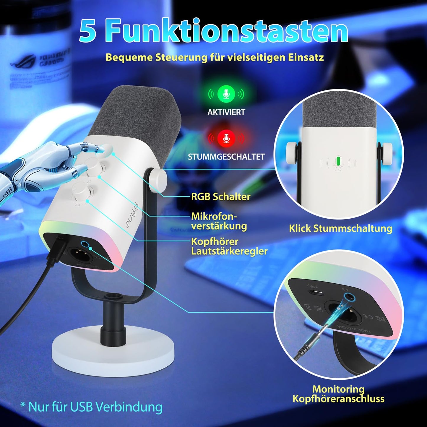 FIFINE XLR Streaming Microphone for Podcast Studio, USB Dynamic Microphone Gaming PC with Mute Button, for PS4/5 Mac Mixer Sound Cards