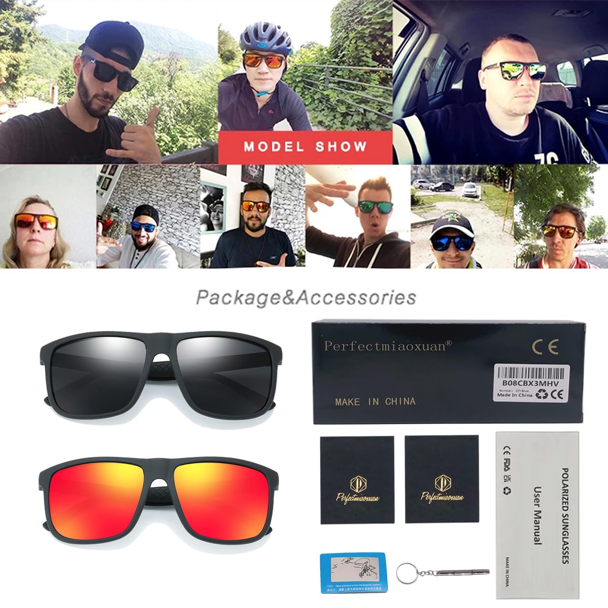 Perfectmiaoxuan Polarisierte Sonnenbrille Herren/Damen ; Vintage/Klassisch/Elegant Brillengestell; HD-Pilotobjektive; Golf/Fahren/Angeln/Reisebrille/Outdoor-Sportarten Mode Sonnenbrille