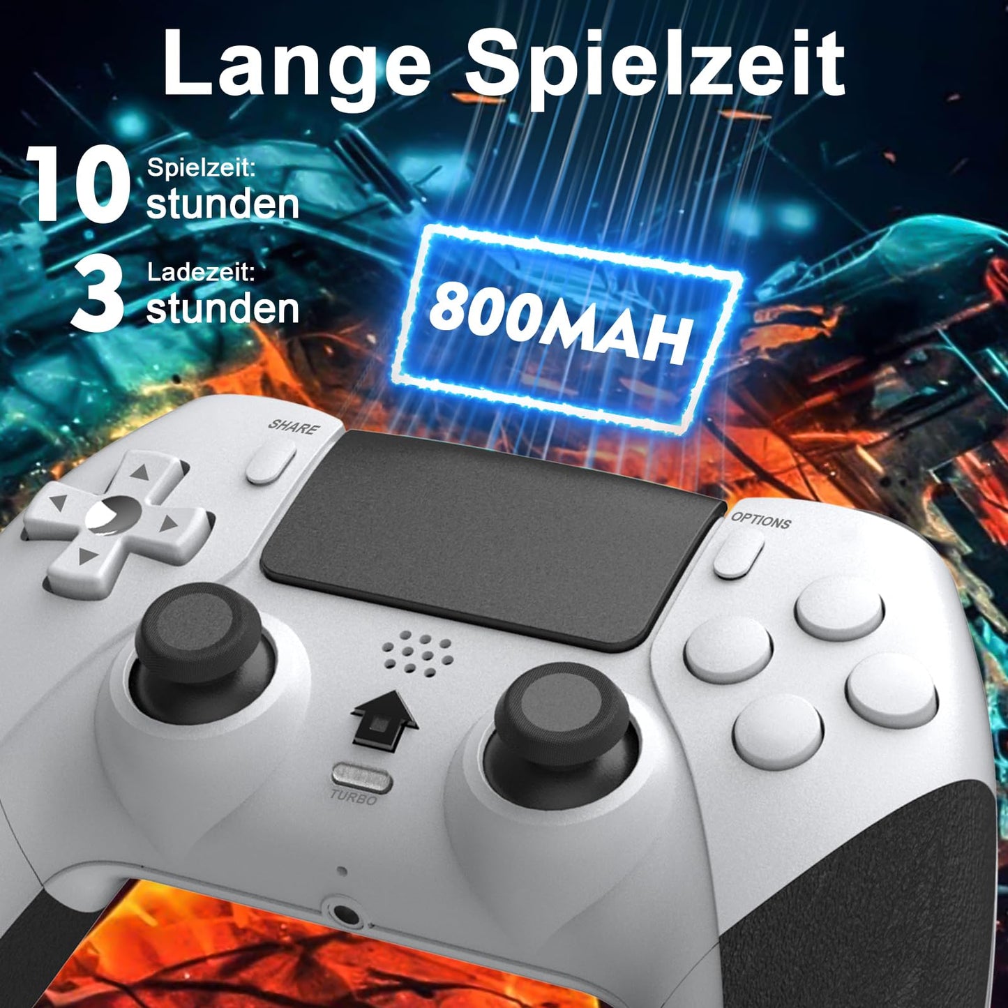 Shiptree Wireless Controller für PS-4, Game Controller Kompatibel mit PS-4/Slim/Pro mit 2 Programmierbaren Tasten, Gamepad mit Trubo/Dual Vibration/6-Achsen Gyro Sensor/Touchpanel/Audio Jack - Weiß