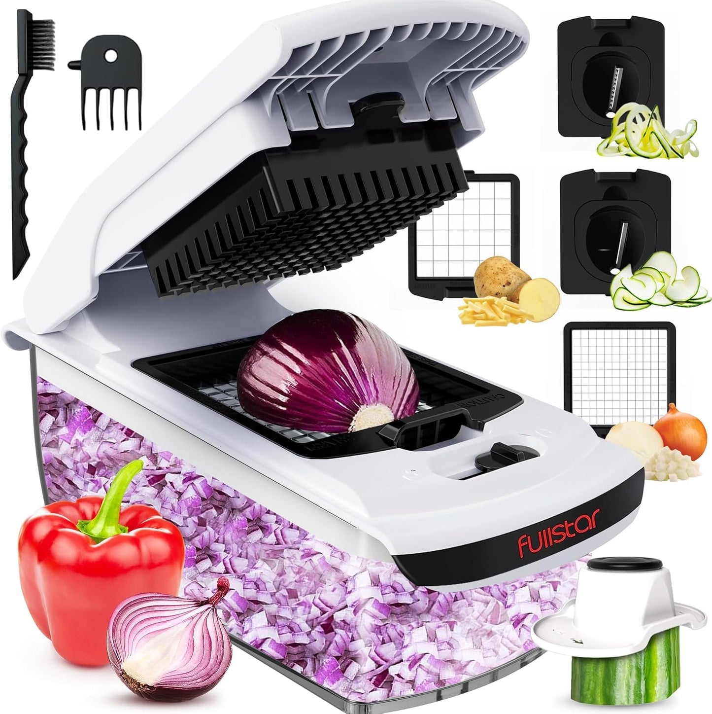 Gemüseschneider Spiralschneider Gemüsehobel - Gemüse Schneider Zwiebelschneider Kartoffelschneider Obstschneider - Vegetable Chopper Cutter Dicer (4-in-1 - Weiß)