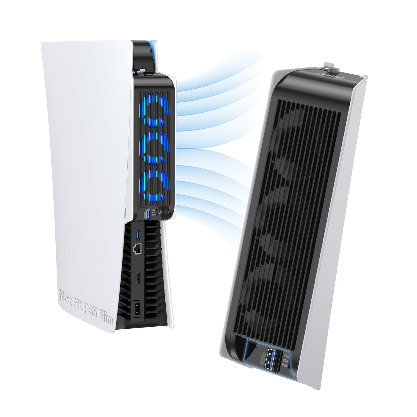 Kühlzubehör für ALTE PS5-Version, KIWIHOME PS5-Lüfter mit LED, automatischer Geschwindigkeitsregelung und USB3.0-Hubs, für PS5 Disc und Digital Edition, nicht für PS5 Slim/PS5 Pro (Weiß)