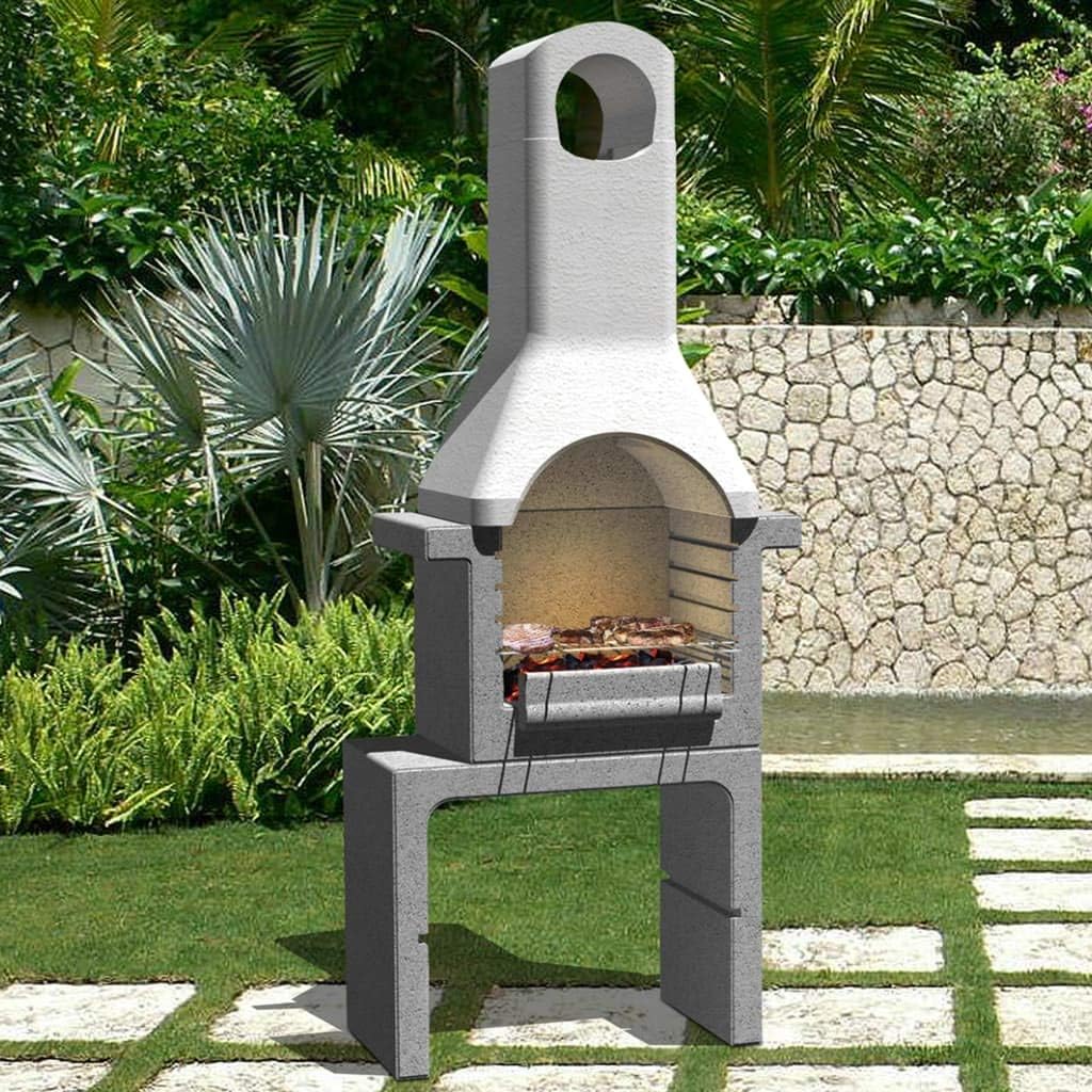 Concrete charcoal grill stand with chimney