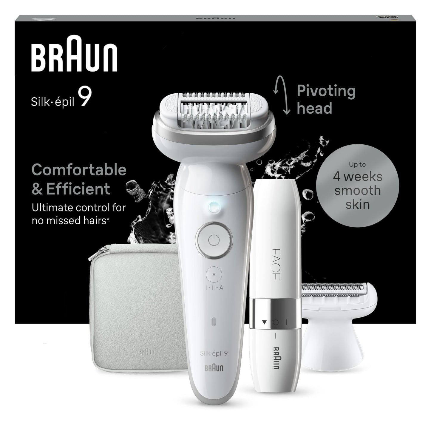 Braun Silk-épil 9 Beauty-Set, Epilierer Damen / Haarentferner, FaceSpa Gesichtshaarentferner, Aufsätze für Rasierer, Peeling, Reinigung Gesicht/Körper, Tasche, 9-995, weiß/flamingo