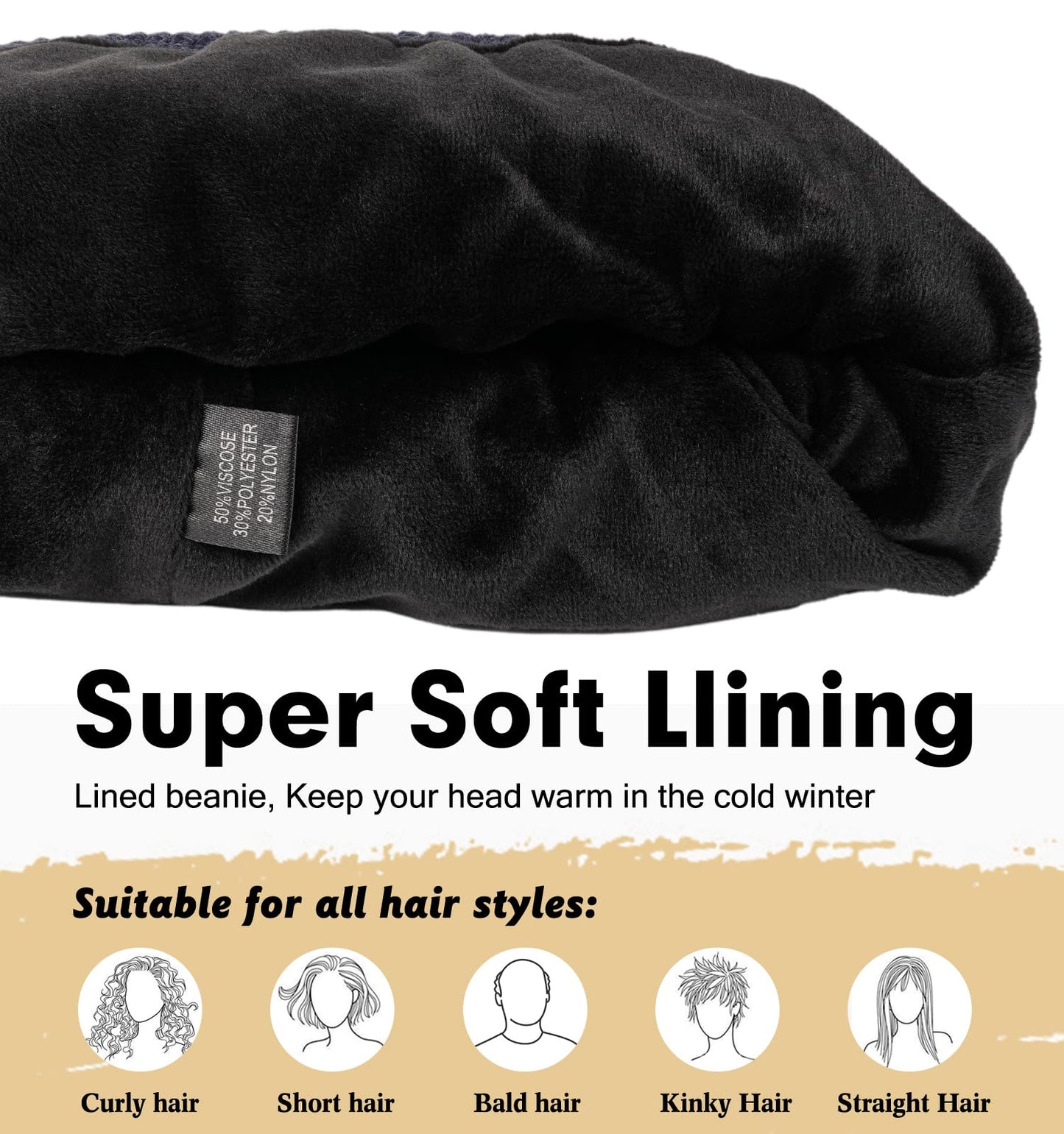 Wmcaps Beanie Mütze, Herren Winter Warme Unisex Wintermütze Strickmütze Dehnbare Weiche Wollmütze mit Bündchen und Dickem Warmem Futter Geschenk für Freundin männer Frauen