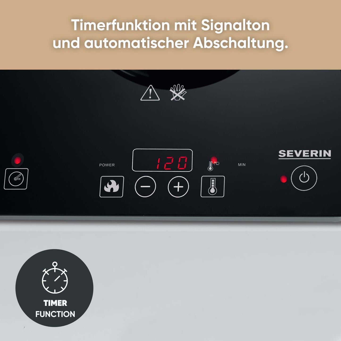 SEVERIN Kochplatte Induktion, für Küche, Büro oder Camping, hochwertige Herdplatte mit stufenloser Temperatureinstellung, Campingkocher mit Glaskeramik-Kochfeld, schwarz, 2.000 W, KP 1071