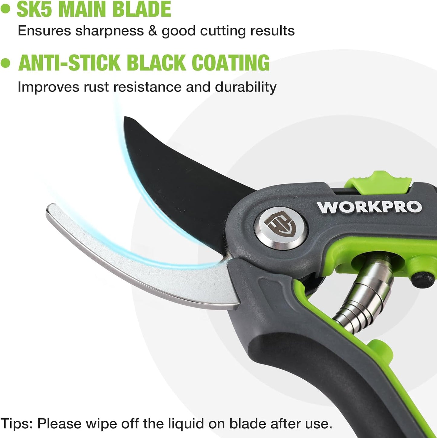 WORKPRO Bypass Gartenschere 210mm, professionelle Astschere mit SK5 Klinge für frische Zweige, ideales Gartenwerkzeug für Pfropfen, Beschneiden, Ernten, Pflanzenschere Baumschere für Gartenarbeit