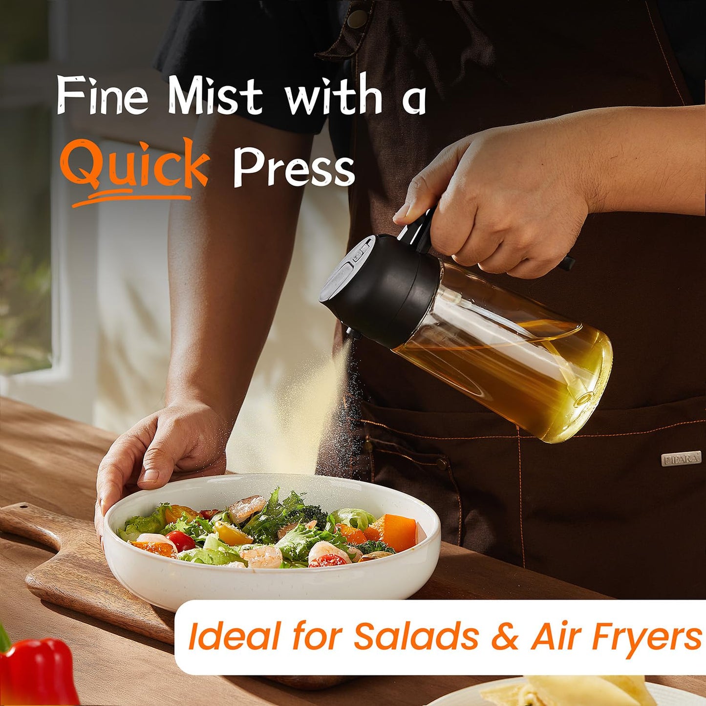 TrendPlain 16 oz Oil Sprayer for Cooking Oil - 470 ml Olive Oil Bottle - 2-in-1 Oil Dispenser and Oil Sprayer - Kitchen Gadgets for Cooking, Salad and Grill Black