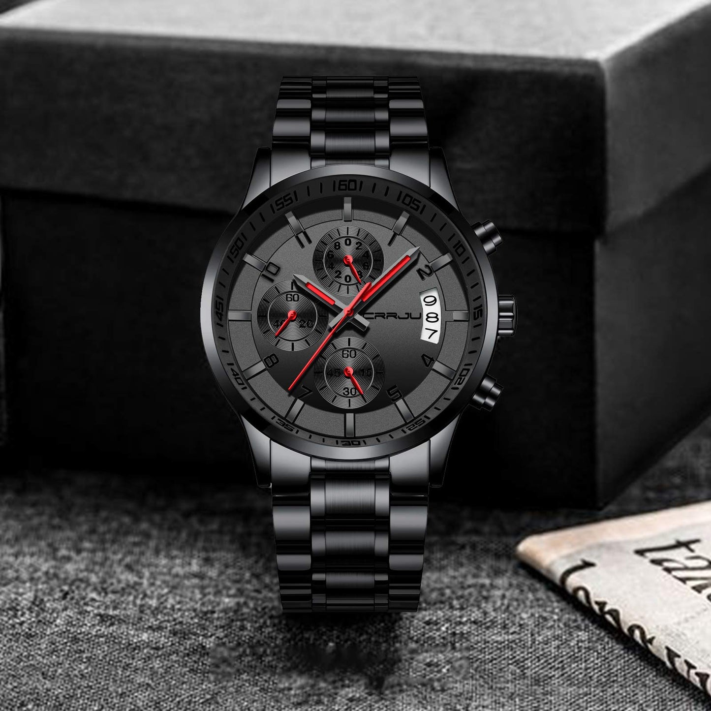CRRJU Herren Uhr Business Edelstahl wasserdichte Chronographen mit Kalender Armbanduhr Edelstahlband Stoppuhr Analog Quarzuhr