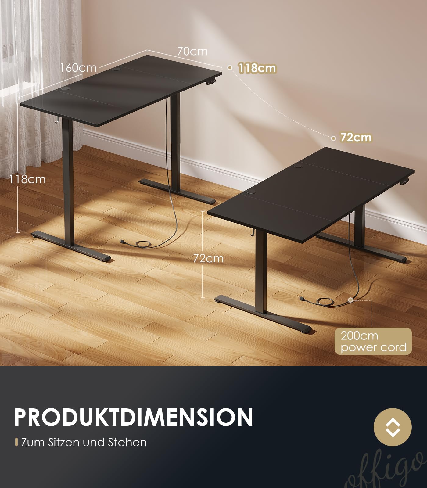 OffiGo Höhenverstellbarer Schreibtisch, 120 cm Elektrischer Schreibtisch, Ergonomischer Tisch mit Memory-Funktion, Gaming Tisch Höhenverstellbar, Moderner Computertisch für Zuhause und Büro, Weiß