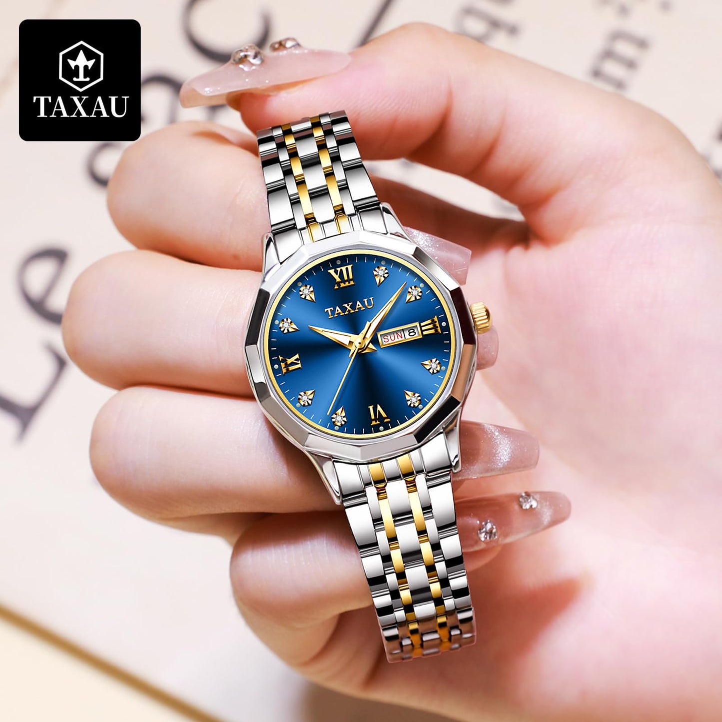 Taxau Uhr Frauen Luxus Edelstahl Uhren Frauen Kleid für Frauen wasserdichte Analog Quarz Damenuhren Klassische Reloj para Mujer