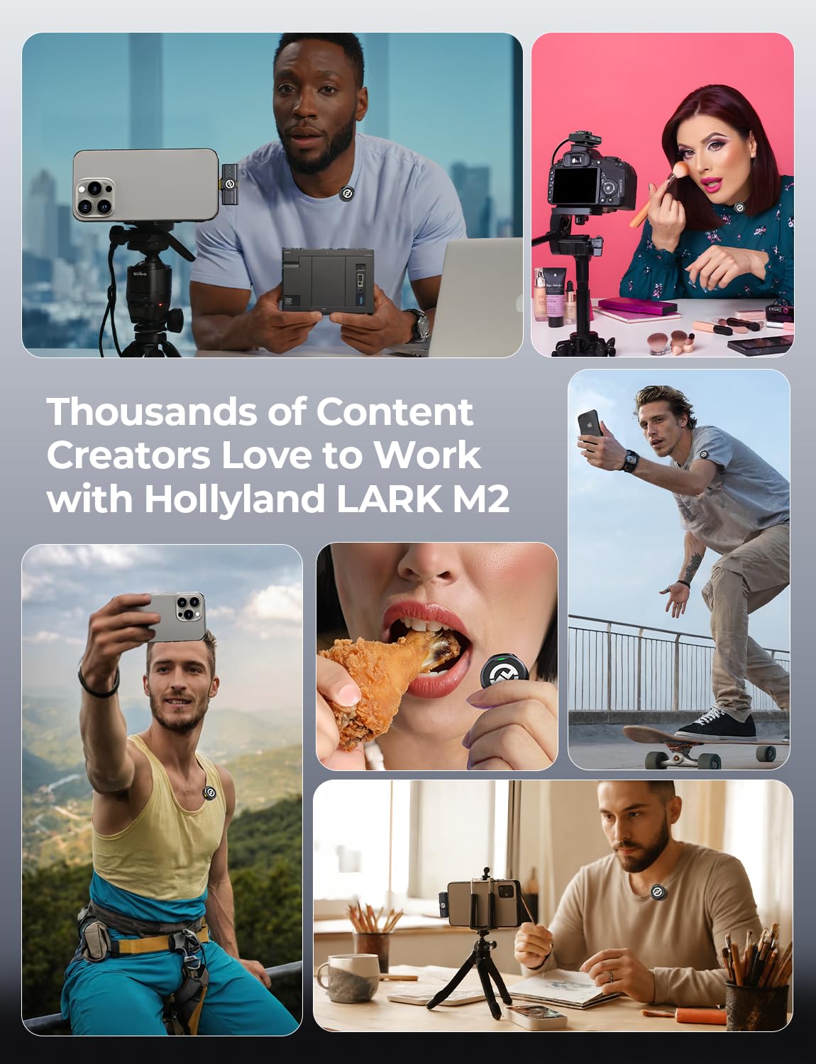 Hollyland Lark M2 Wireless Lavalier Mikrofon (2TX+1RX) für Kamera, iPhone, Android, PC, 48kHz/24 bit Hi-Fi Audio 40H Dauer 300m Reichweite, ENC Antischall Ansteckmikrofon kabellos für Vlog YouTube