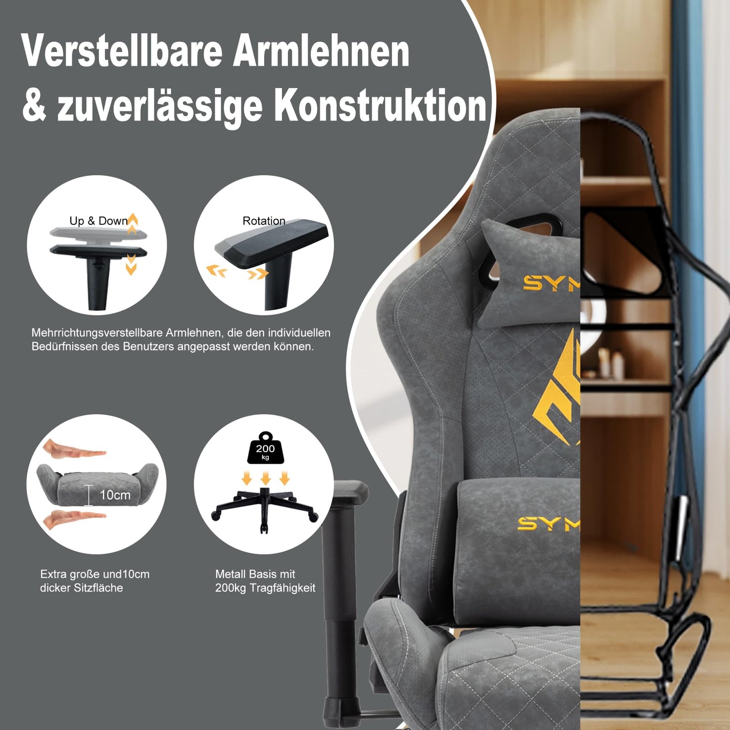 symino Gaming Stuhl, Ergonomischer Bürostuhl, Rennstuhl-Design PC Stuhl, Vintage-PU-Leder, Verstellbarer Drehbarer Task Stühle mit Fußstütze (Schwarz)