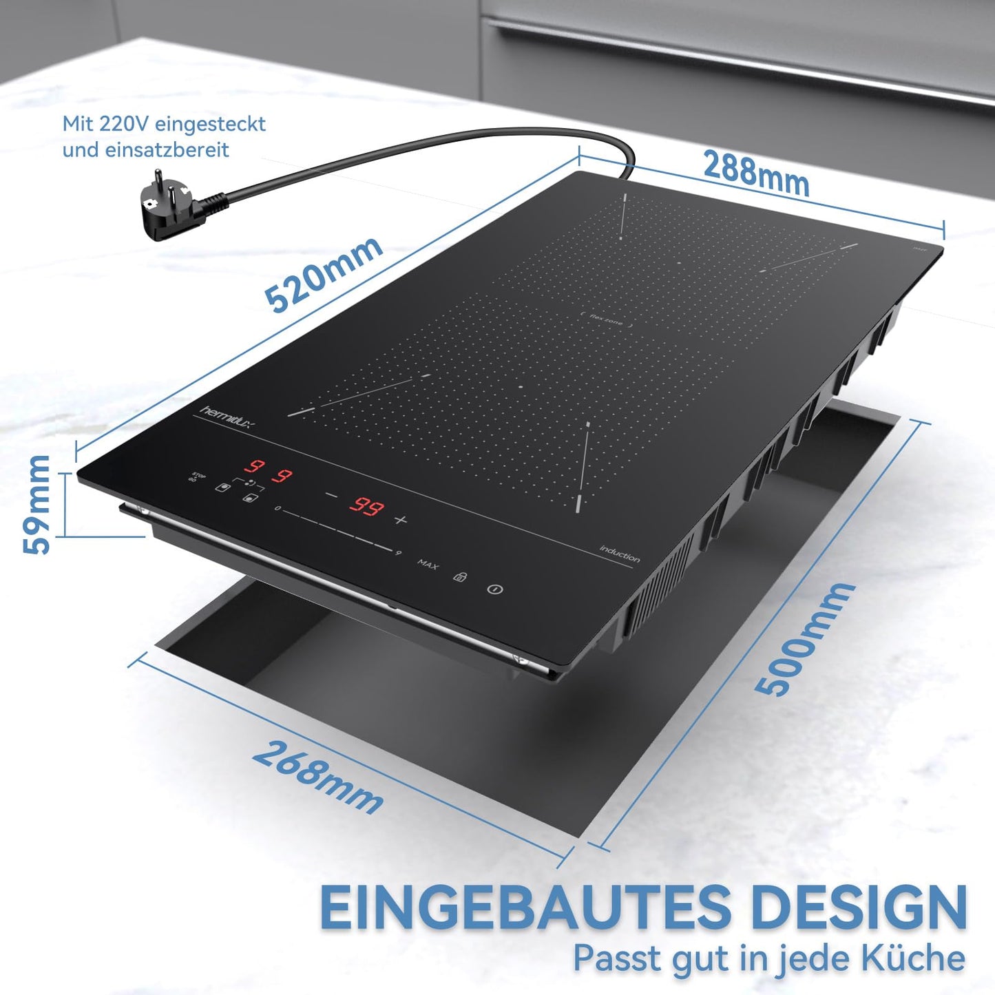 Hermitlux ceramic hob,Built-in 29 cm black glass ceramic electric hob,9 power levels,Sensor touch control, child lock, 1-99 minute timer,Suitable for all pots and pans
