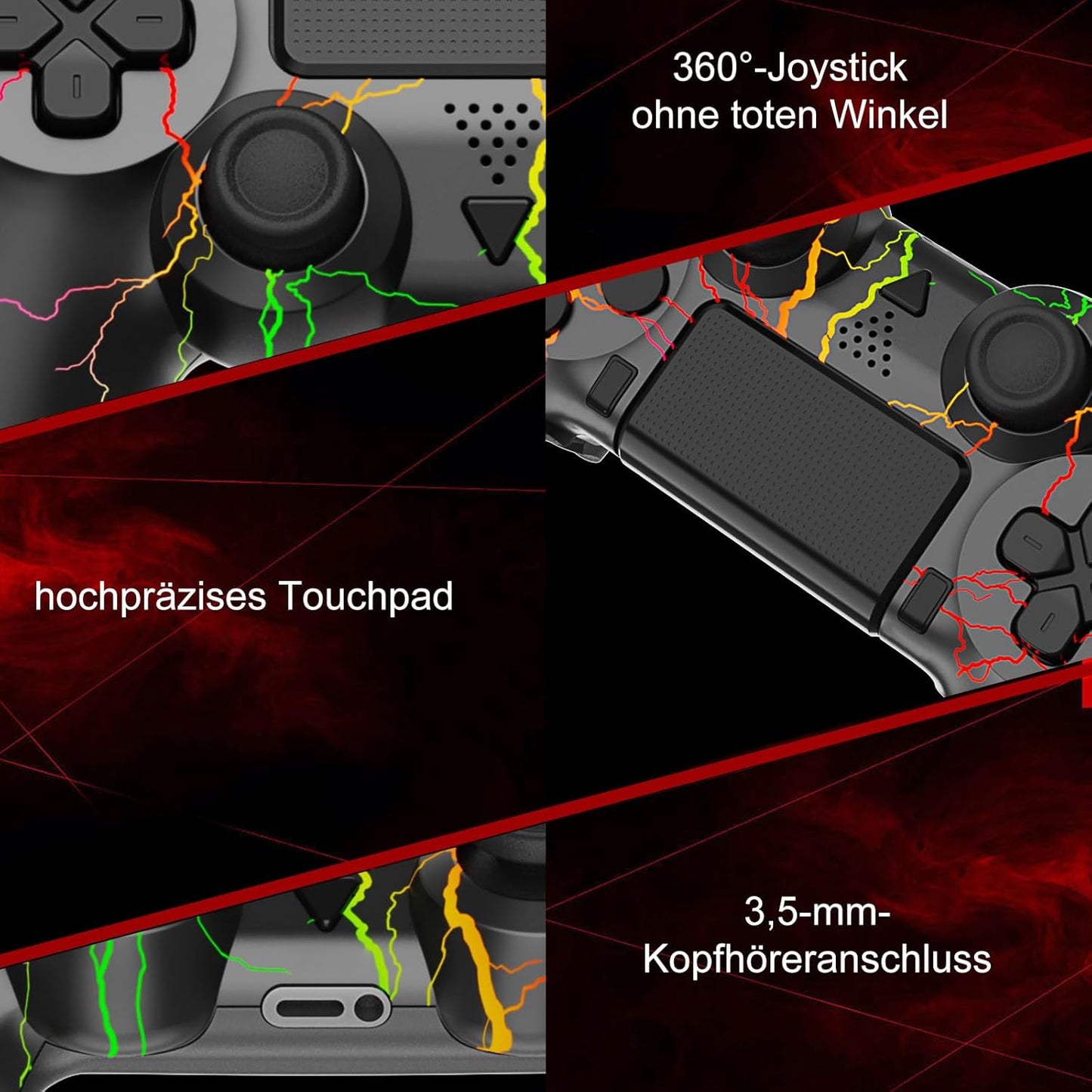 LCDNTEM Wireless Controller für PS-4, RGB Game Controller Kompatibel mit PS-4/Slim/Pro/PC, Gamepad mit Dual Vibration, LED, 6-Achsen, Touchpad