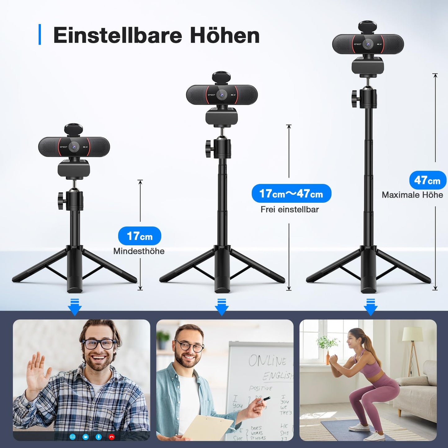 EMEET Full HD Webcam - C960 1080P Webcam mit Objektivabdeckung & Dual Mikrofon, 90 ° Streaming Kamera mit Automatische Lichtkorrektur, Plug & Play, für Linux, Win10, Mac OS