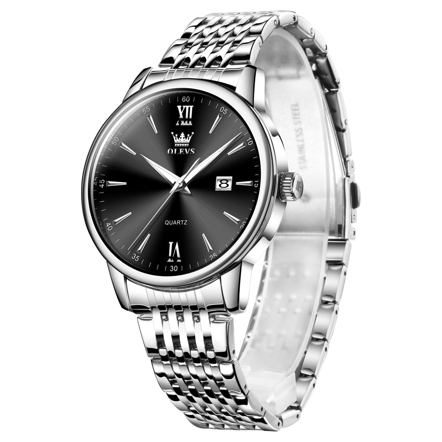 OLEVS Uhren Herren, Analoge Quarz Leucht Armbanduhr, wasserdichte Datum Edelstahl Herrenuhr, Klassische Mode Business Freizeituhren, Elegantes Geschenk für Männer
