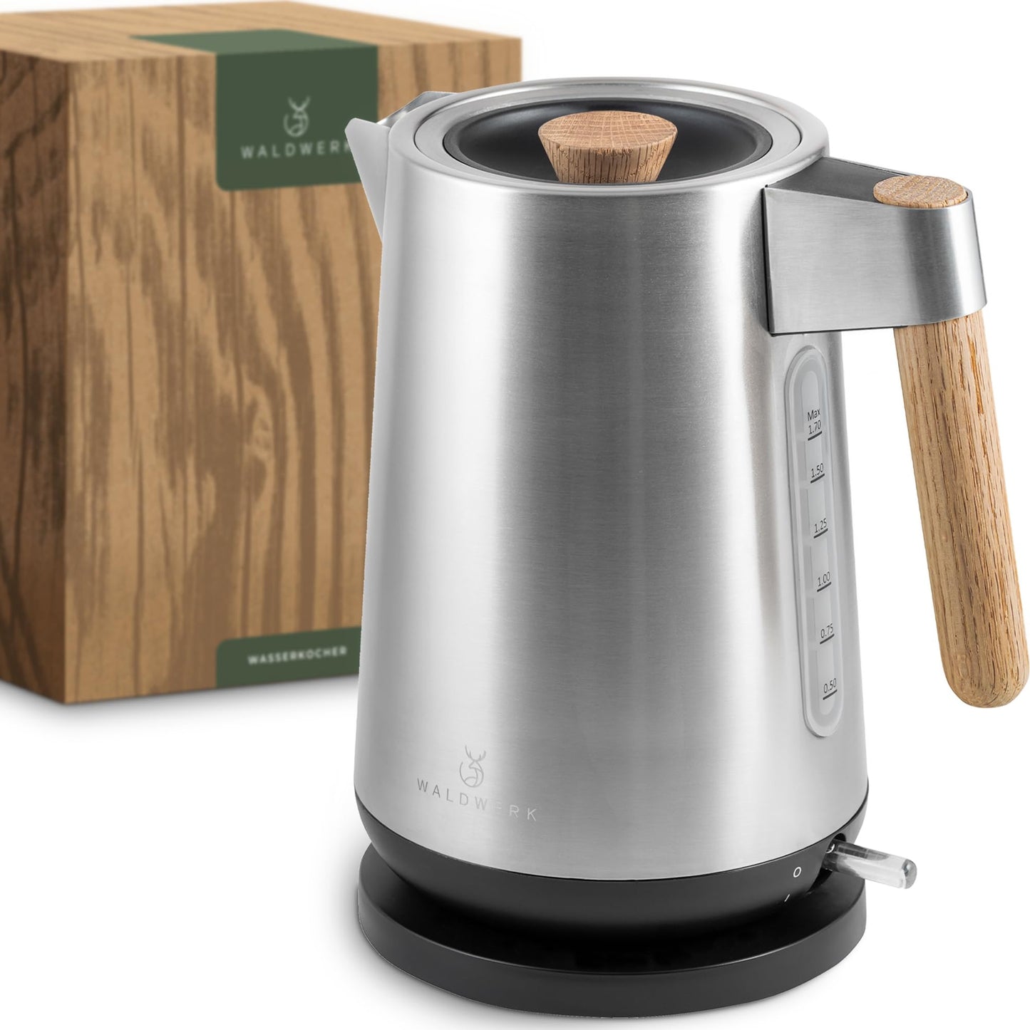 WALDWERK Design Toaster - Made of 304 Stainless Steel and Oak Wood - for 2 Slices - with Bun Attachment - with Extra Wide and Deep Toast Chambers - with Crumb Drawer