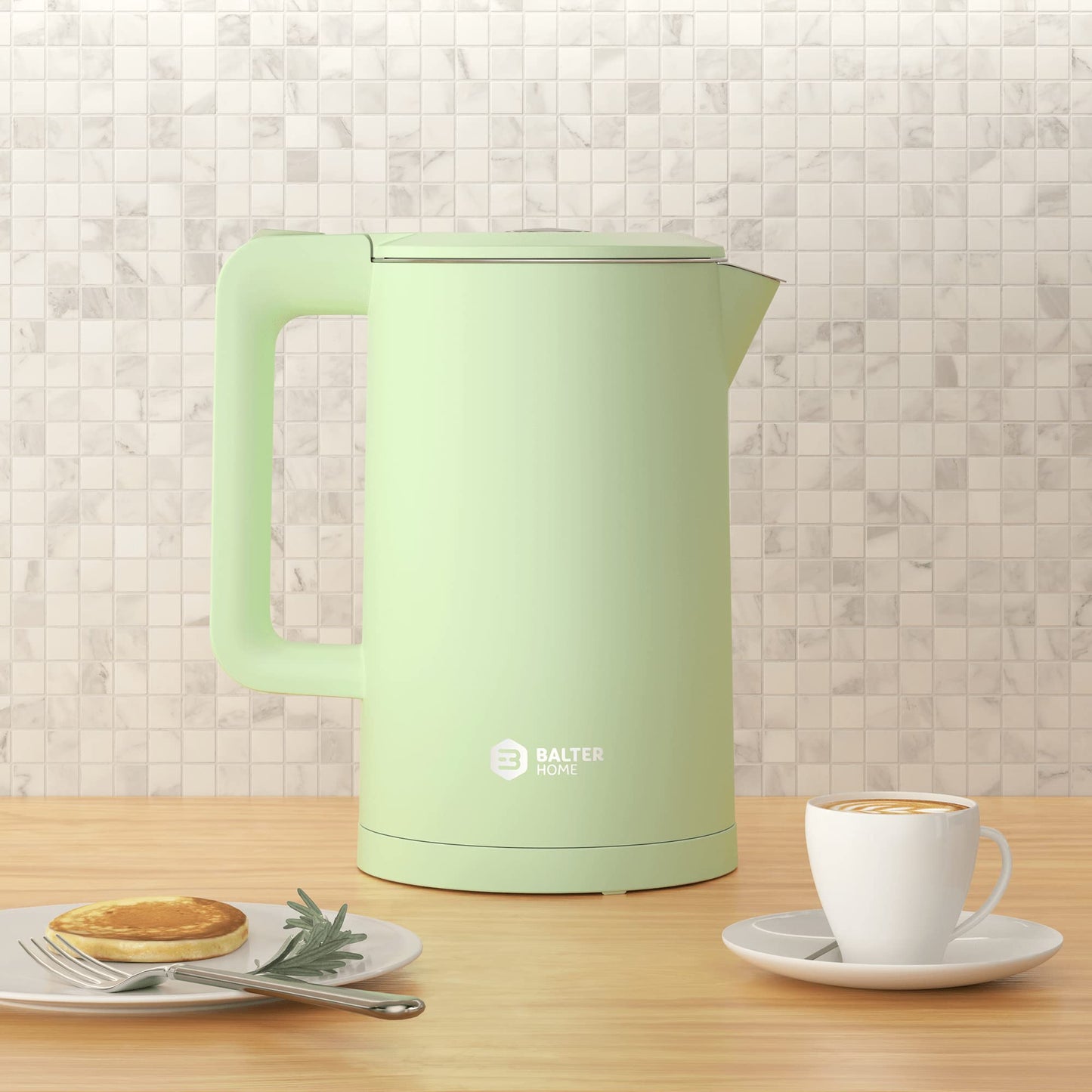 Balter Wasserkocher Edelstahl WK-4, 1,7 Liter, elektrischer Wasserkocher, Doppelwand Design, BPA frei, LED, Teekocher Kompakt, leise (Schwarz)