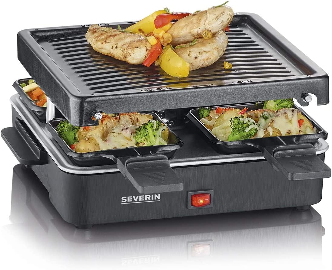 SEVERIN Mini Raclette-Grill für 4 Personen, platzsparend und kompakt, antihaftbeschichtet, 600 W, schwarz, RG 2370