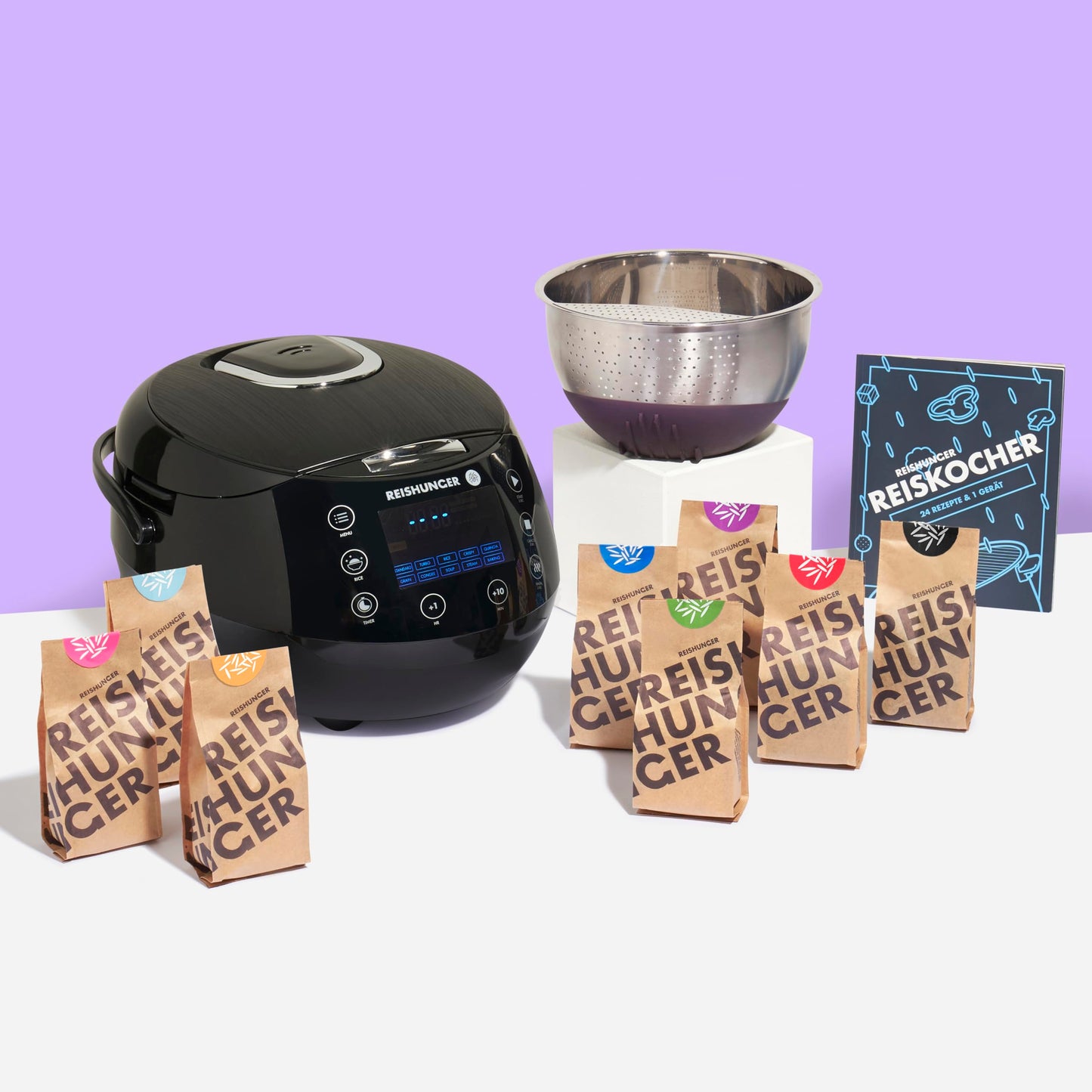 REISHUNGER Digitaler Reiskocher & Dampfgarer Grau | 1,5 L bis 8 Personen | Warmhaltefunktion, Timer & Premium Innentopf | Multikocher, 12 Programme, 7-Phasen-Technologie