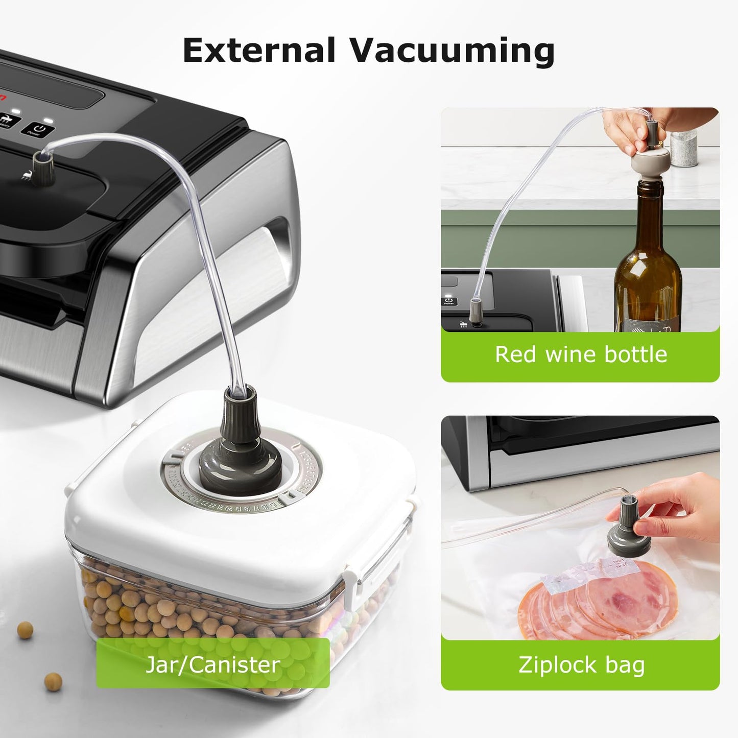 Bonsenkitchen Vakuumiergerät, Vakuumierer, Einschließlich 2 Rollen Vakuumrollen, Design mit Griffverriegelung, leistungsstarker geräuscharmer mit Globefish-Technologie, integrierter Schneider