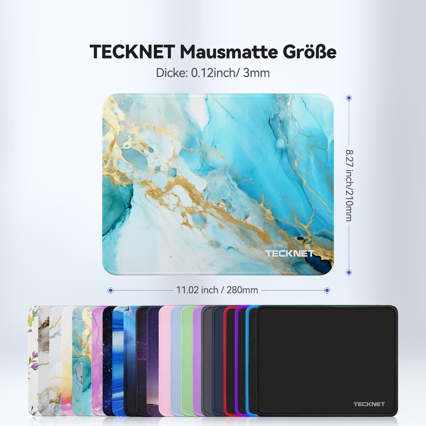 TECKNET Mauspad, 280 x 210 mm Gaming Mousepad mit Wasserdicht und Rutschfester Gummi für PC-Büro, Arbeit, Gaming, Studium, Laptop, Computer, Zuhause-Schwarz