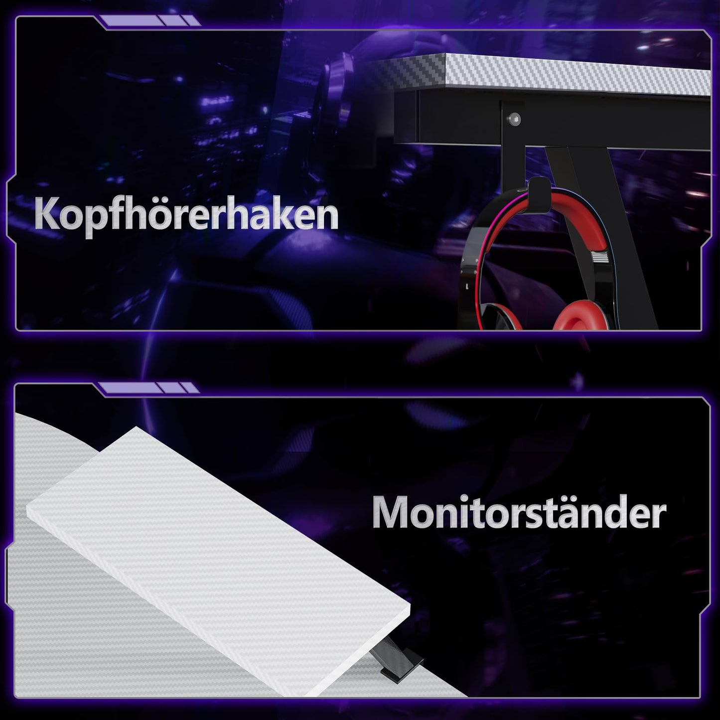 ODK Gaming Tisch, Gaming Schreibtisch Eckschreibtisch für Gamer, Schreibtisch L Form mit Monitorständer für Büro (Schwarz, 127 x 127 cm)