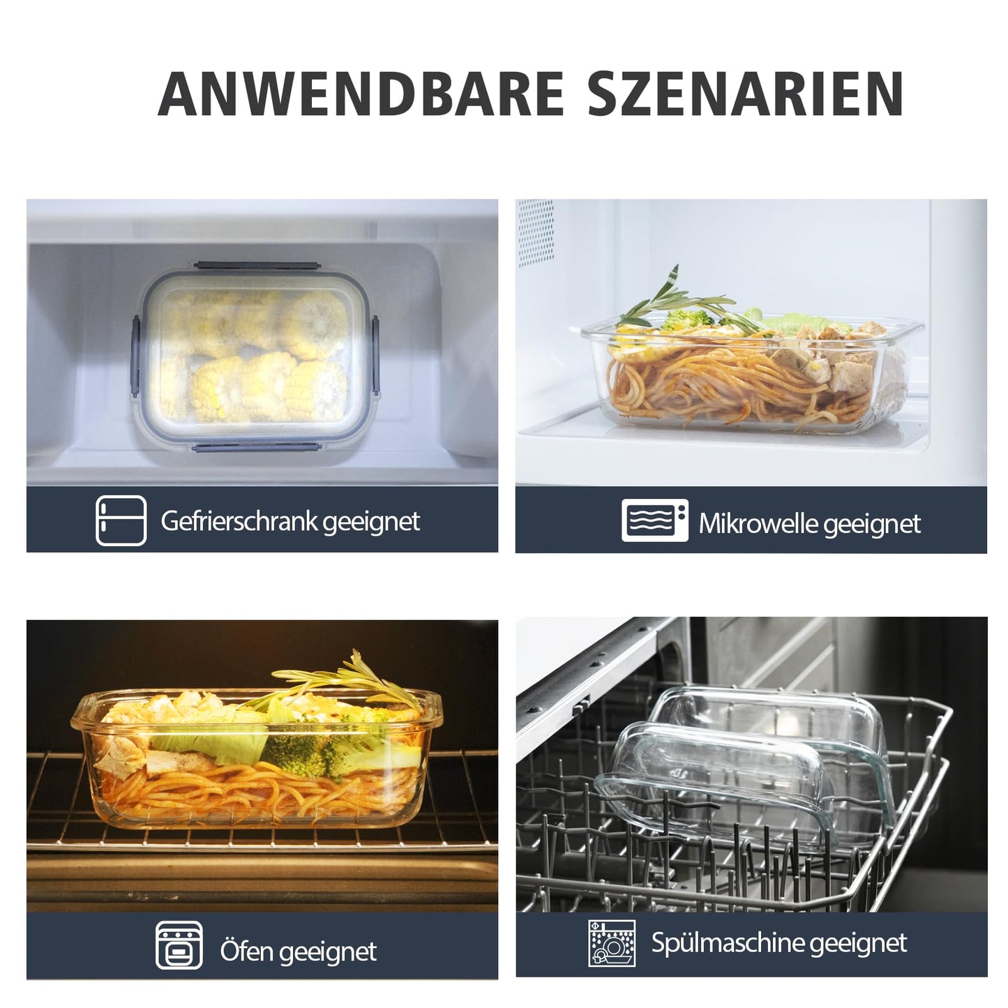 GENICOOK Frischhaltedose aus Glas/Glasbehälter mit Deckel/Vorratsdosen/Aufbewahrungsbehälter/Lebensmittelbehälter für Küche(9 Vorratsdosen mit 9 Deckel)