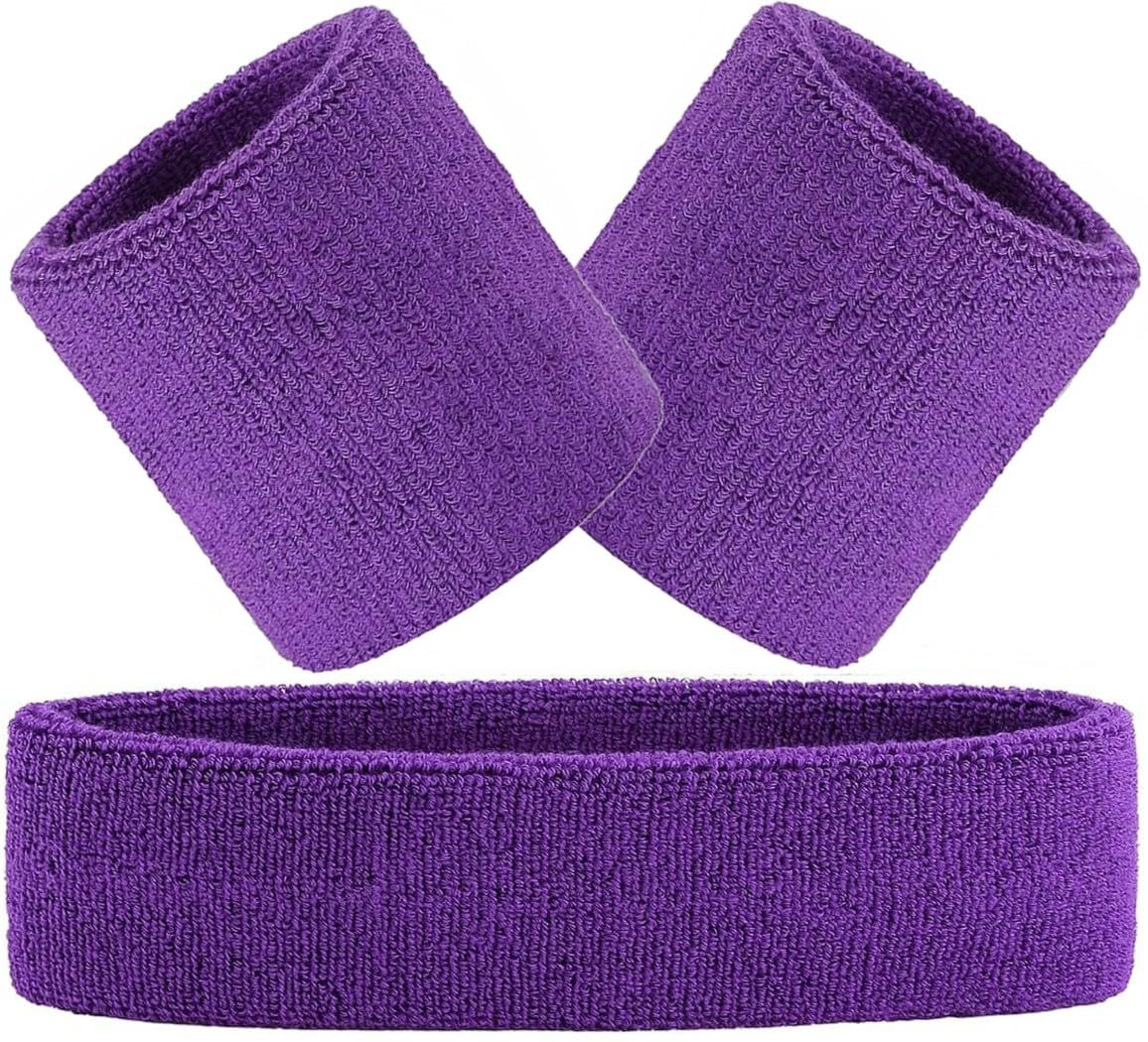 Hatstar 3-teiliges Schweißband Set | 1x Stirnband + 2X Schweißbänder für Handgelenke | Stirnband Damen & Herren | Accessoire für Karneval & Fasching Aerobic Kostüm