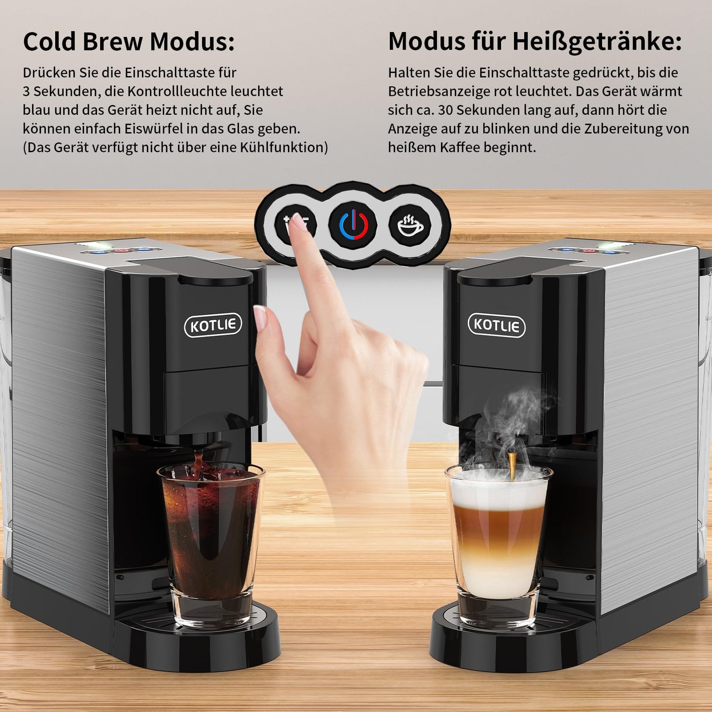 KOTLIE Espresso Kaffeemaschine, 4 in1Kaffeemaschine für NES/DG/Mehl/ESE Kapsel Espressomaschine, 19 Bar