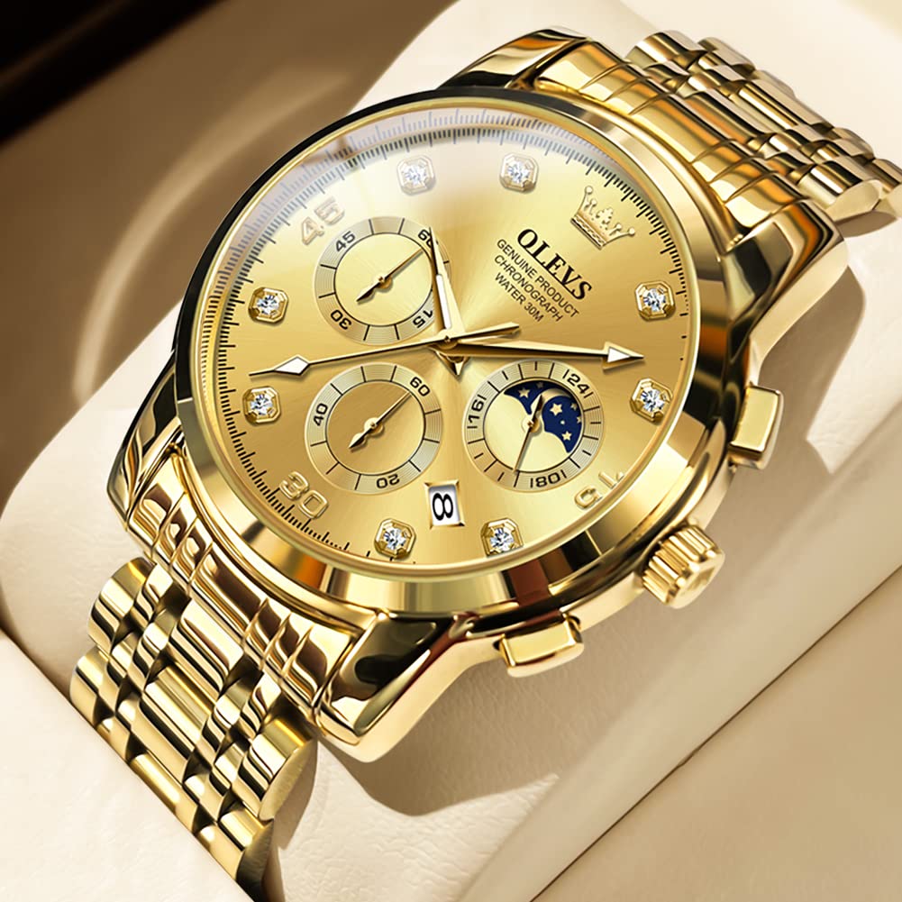 OLEVS Herrenuhren Braune Schwarz Lederarmband Quarz Uhr Männer mit Wochentag Datum Wasserdicht Leuchtende Klassische Elegantes Armbanduhr Geschenk