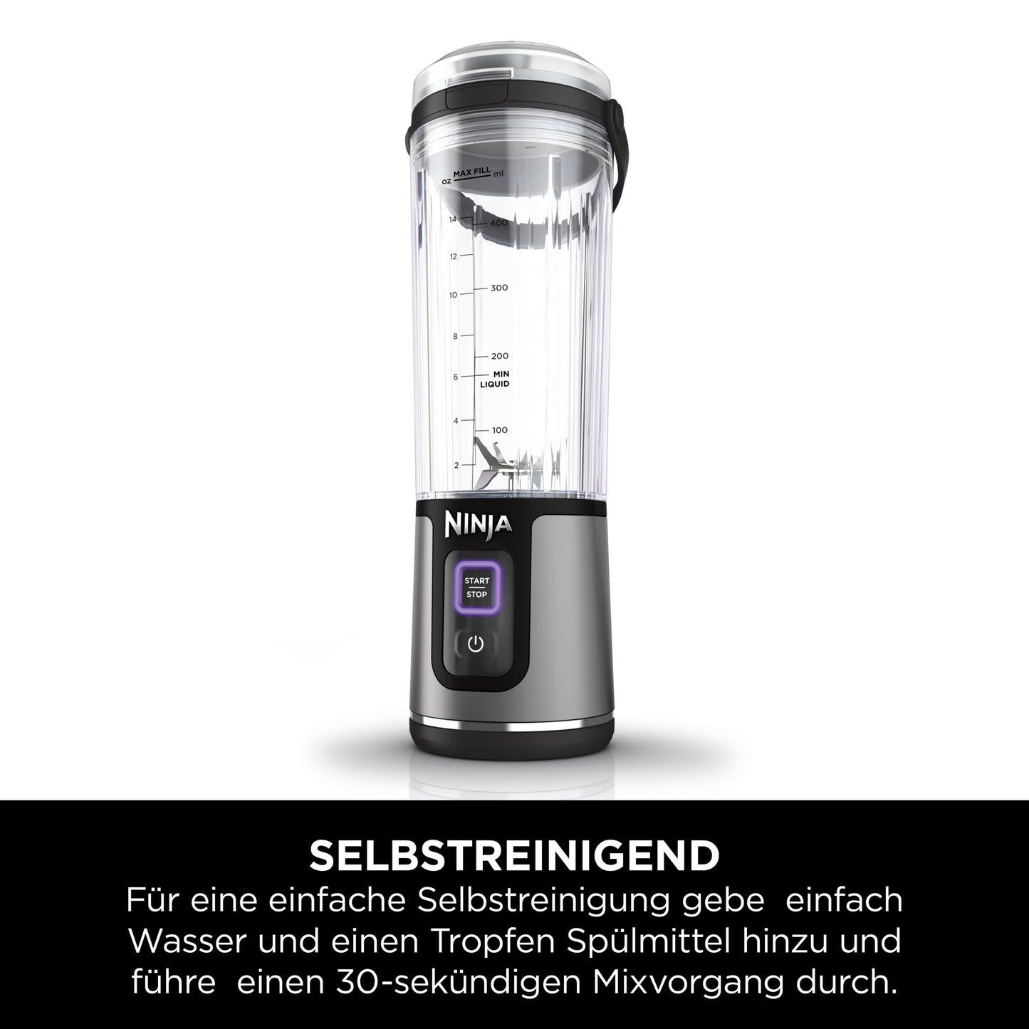 Ninja Blast Tragbarer Mixer / Blender / Smoothie Maker, 530ml Becher, Auslaufsicherer Deckel, Leistungsstarker Mini Standmixer, Kabellos & Wiederaufladbar, Zerkleinert Eis & Obst, Schwarz