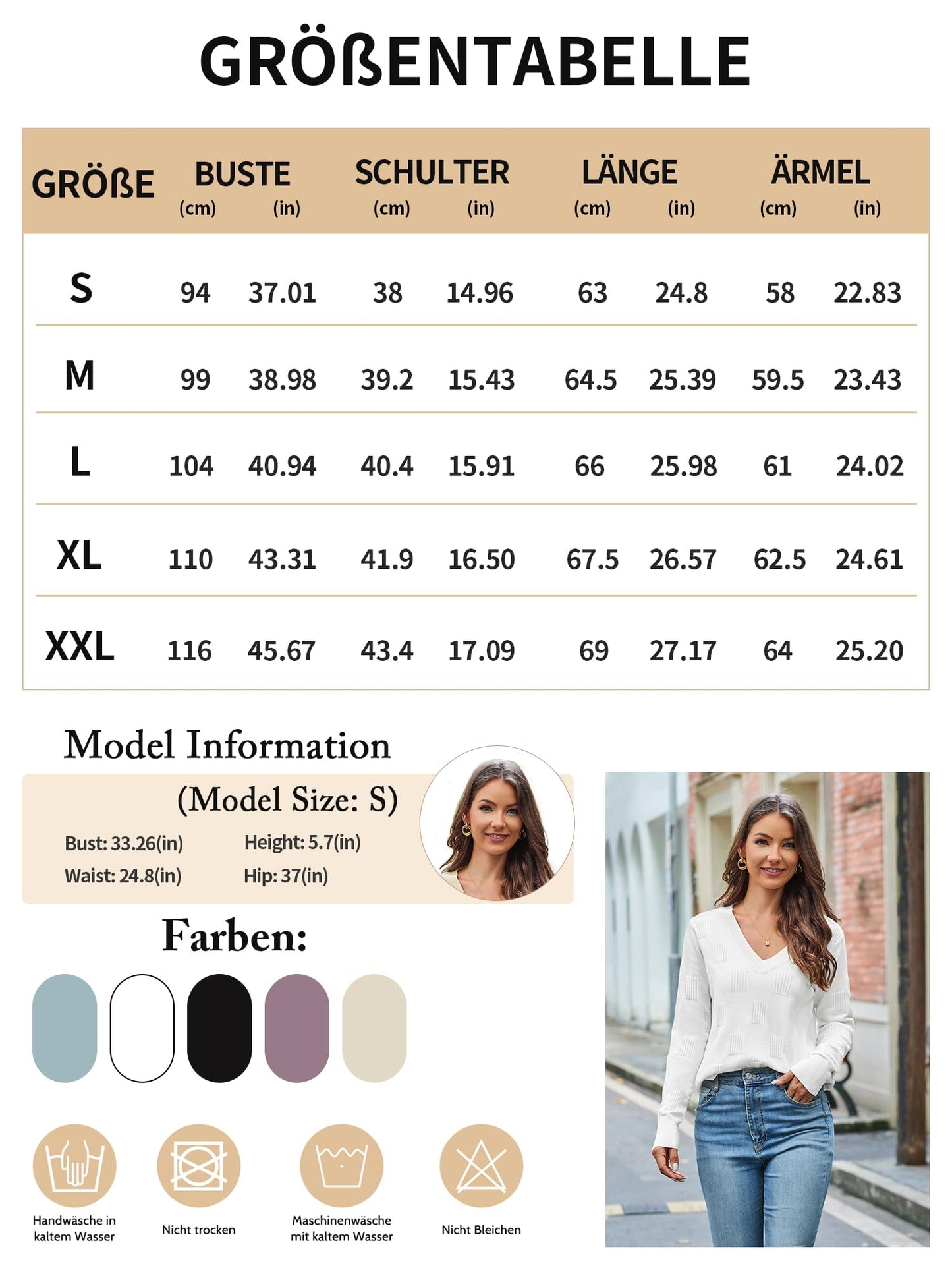 Women’s V-Neck Knit Sweater – Long Sleeve Casual Elegant Pullover