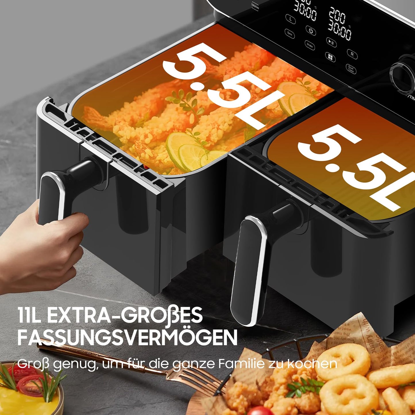 iceagle Heißluftfritteuse 6,5 L Airfryer XL - Fritteuse Ohne Fett mit Metallinnenraum | 1700W Heissluftfriteuse mit 8 Kochprogramme, Digitalem Display, mit deutschem Rezeptbuch