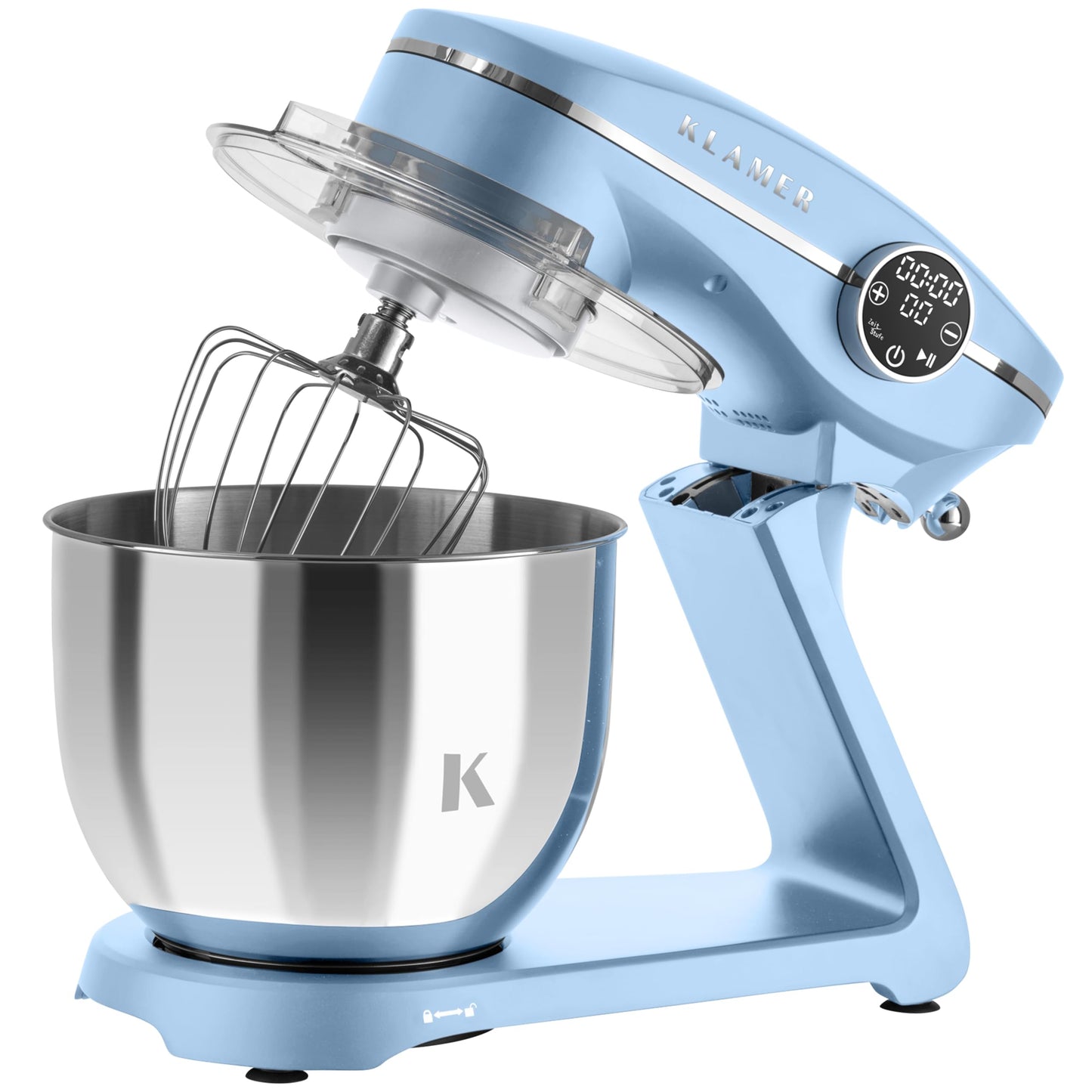 KLAMER Küchenmaschine 1800W, Knetmaschine Brotteig mit Edelstahl-Rührschüssel 6 L, 10 Stufen mit Timer, Planetenrührwerk, Rührbesen, Knethaken, Schneebesen & Sichtdeckel (schwarz)