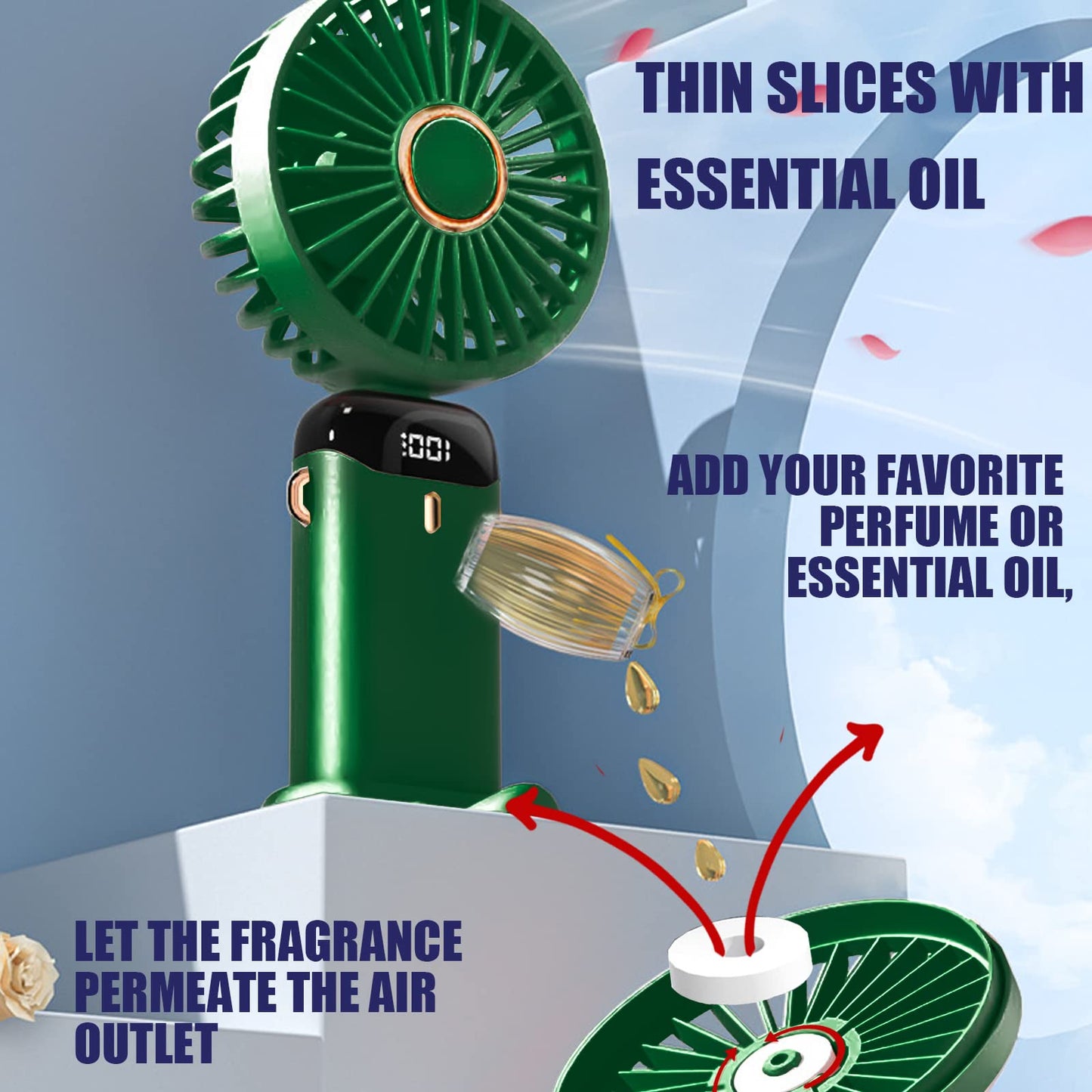 Jsdoin Handventilator, Tragbarer Mini Ventilator, Wiederaufladbar, Kleiner Taschenventilator Mit 5 Geschwindigkeitsstufen, Faltbarer USB-Ventilator für Büro, Outdoor (Dunkelblau)