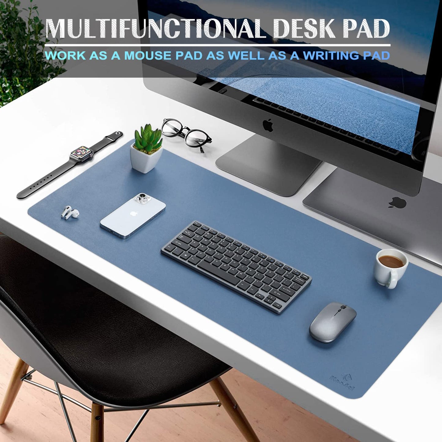 K KNODEL Tischunterlage, Schreibtischunterlage, 80 x 40cm PVC Tischunterlage, Laptop Tischunterlage, wasserdichte Schreibunterlage für Büro- oder Heimbereich, doppelseitig (Schwarz/Schwarz)