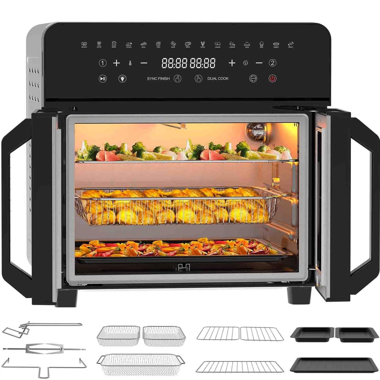 iceagle Heißluftfritteuse 6,5 L Airfryer XL - Fritteuse Ohne Fett mit Metallinnenraum | 1700W Heissluftfriteuse mit 8 Kochprogramme, Digitalem Display, mit deutschem Rezeptbuch