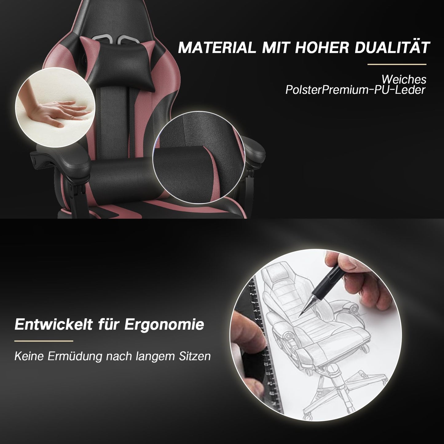 Devoko Massage Gaming Chair, Office Chair with Footrest and Massage Lumbar Cushion, Gamer Chair with Headrest, Ergonomic Gaming PC Chair 150 kg Load Capacity, Black