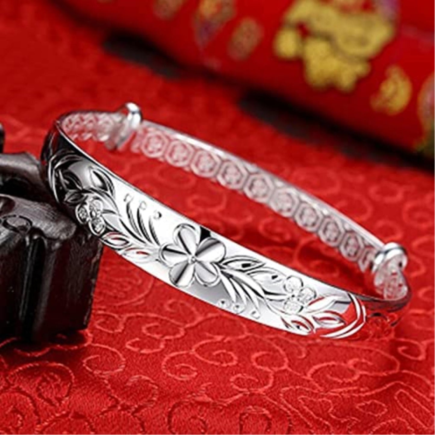 Donboly Sterling Silver Floral Cuff Bracelet