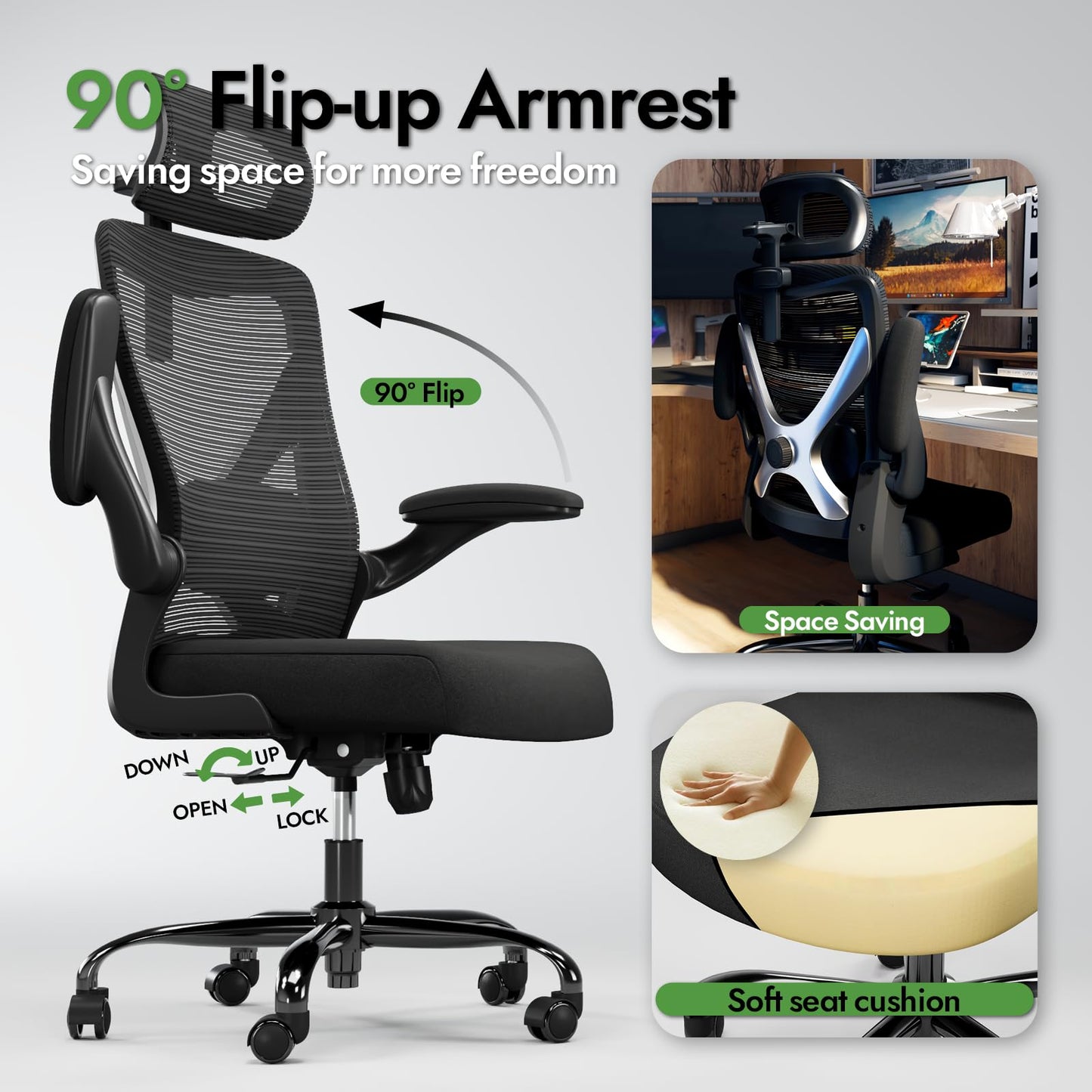 TRALT Ergonomischer Bürostuhl - X-förmiger bequemer Computer-Bürostuhl, Gaming-Stuhl, Bürostuhl mit Lendenwirbelstütze, Netz-Bürostuhl mit Kopfstütze (Grau-Silber)