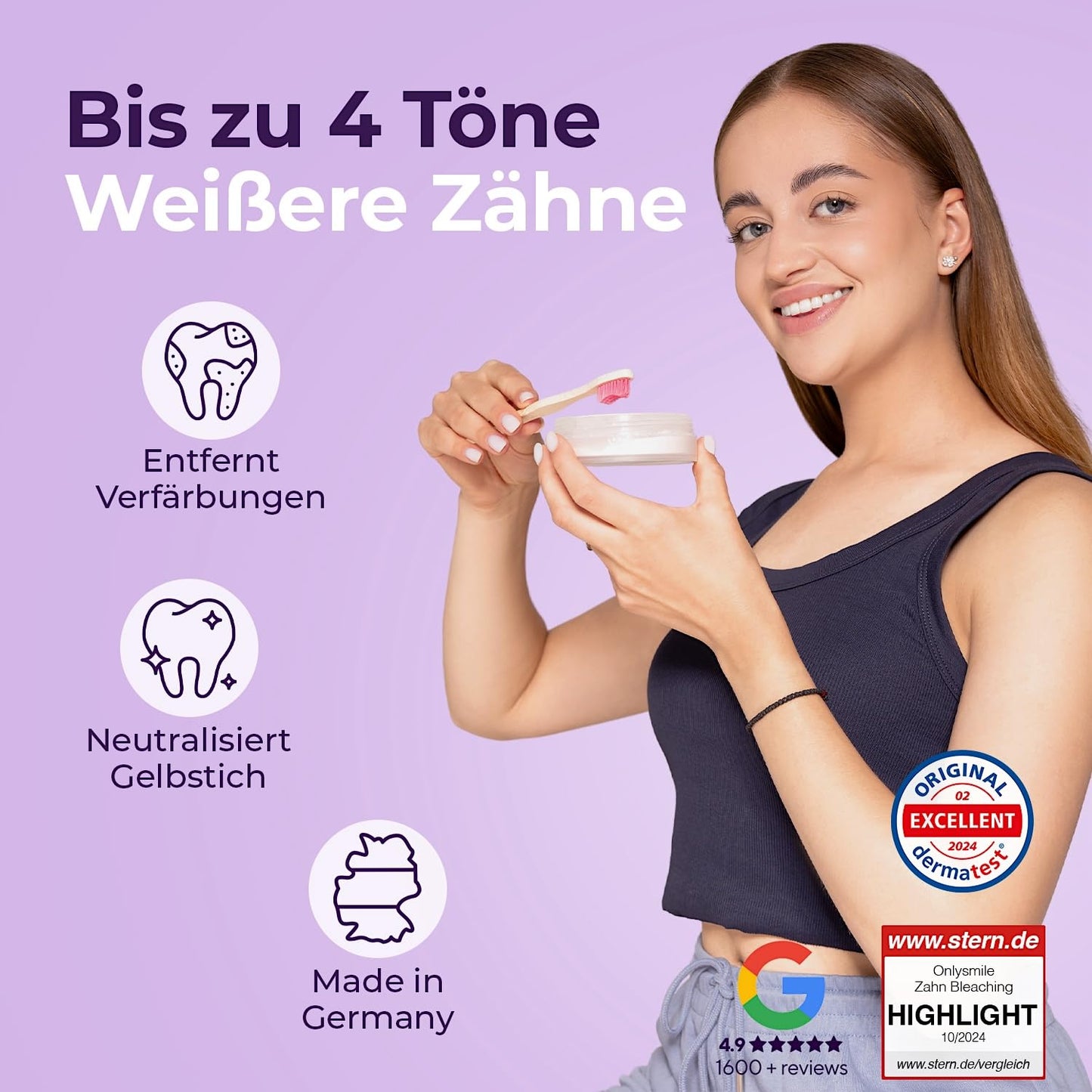OnlySmile Teeth Whitening Powder – Zahnaufhellung Testsieger 2024 – Zahnpulver für Weiße Zähne – Bleaching Zähne gegen Zahnverfärbungen – Zahnbleaching & Aufhellung – Zähne Bleaching Zuhause