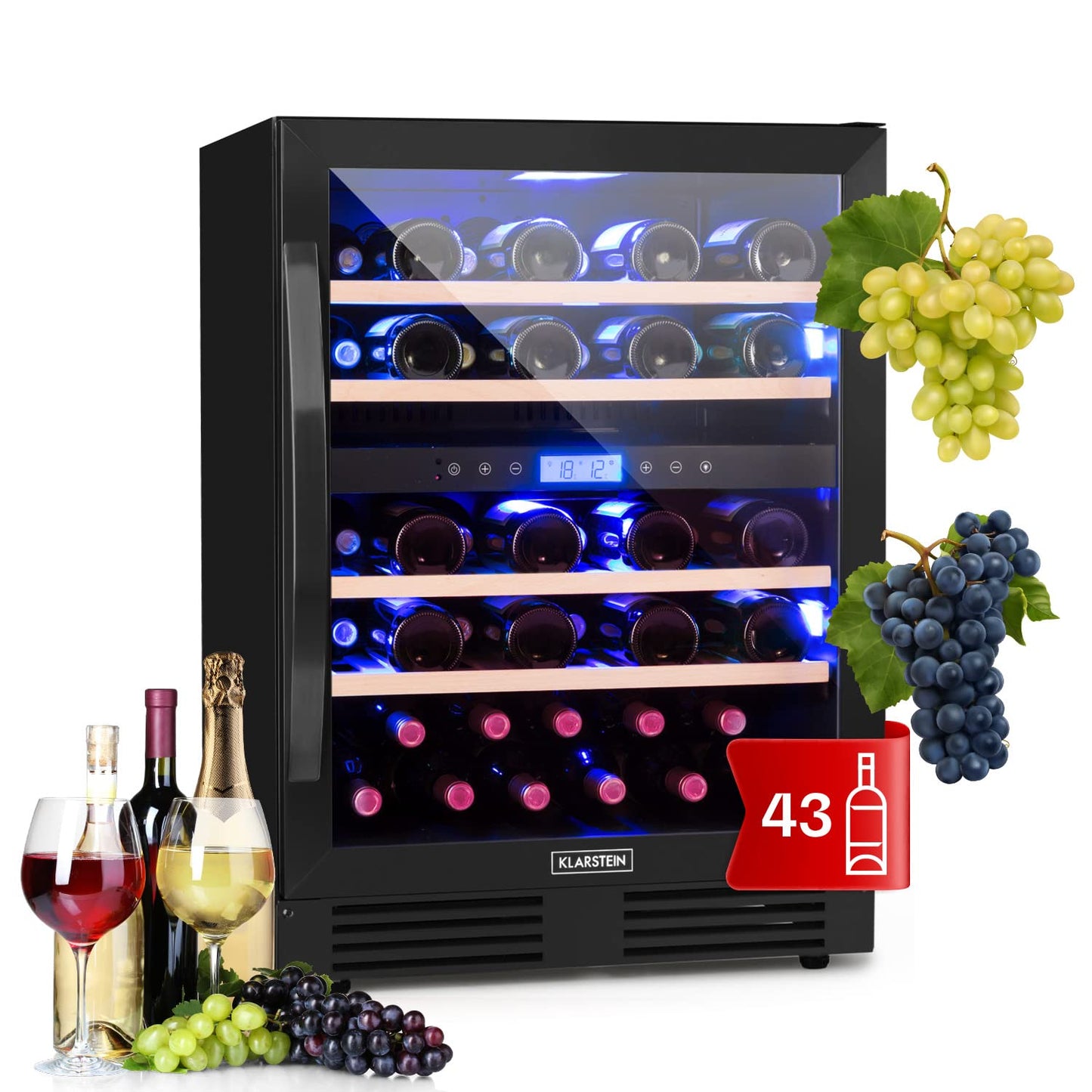 Klarstein built-in wine refrigerator, 2 zone drinks refrigerator small, small wine cabinet 306L, small wine refrigerator with glass door, indoor/outdoor bottle refrigerator, wine fridge 116 bottles