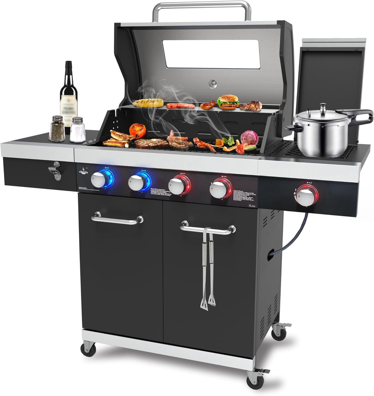 Gas grill "KINGSTON" by El Fuego® | 4 + 1 burners | Infrared burner | 2 burners + 2 high-performance burners | LED lighting | with viewing window | Stainless steel burner | incl. cover | AY 505