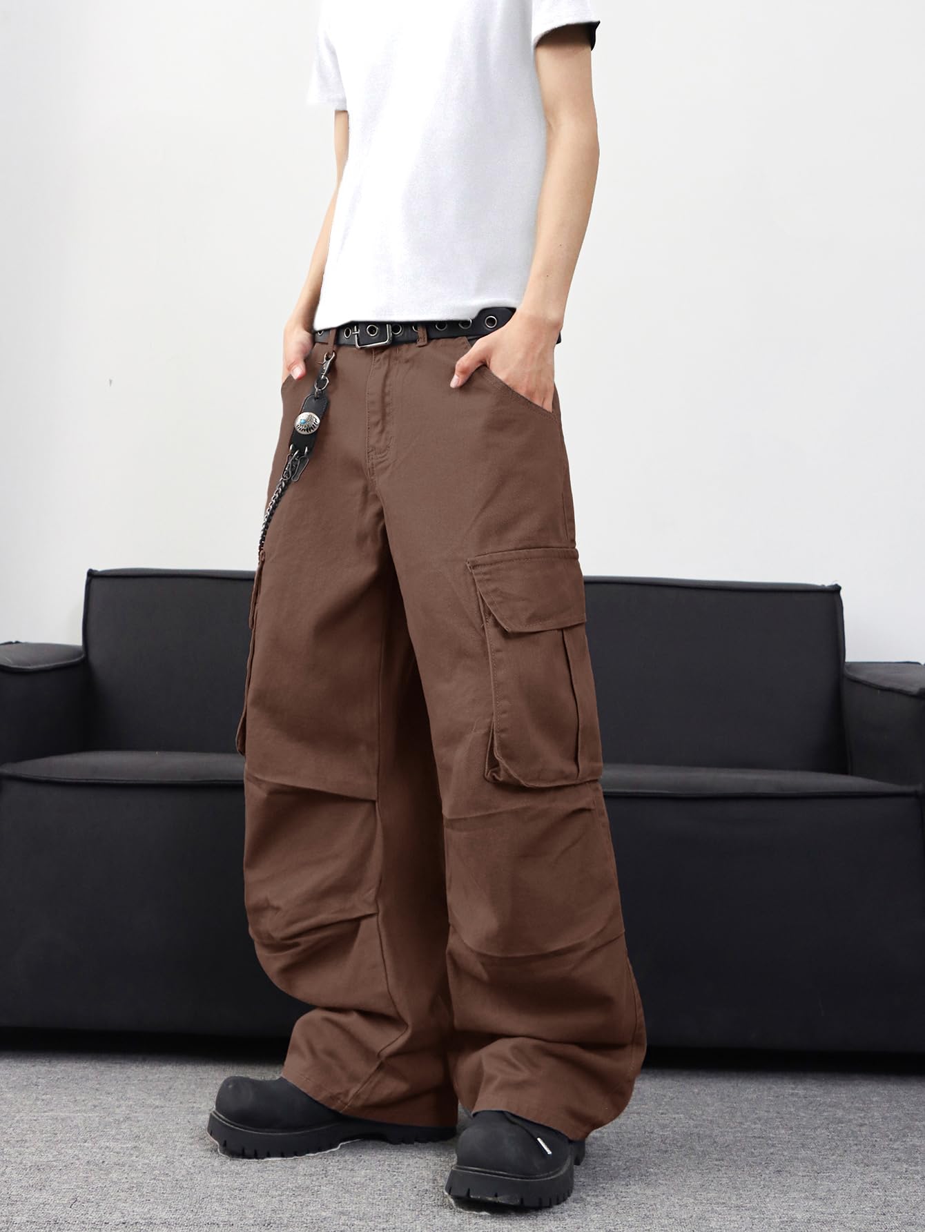Zewool Men’s Casual Wide-Leg Denim Cargo Pants – Medium Weight Baggy Jeans