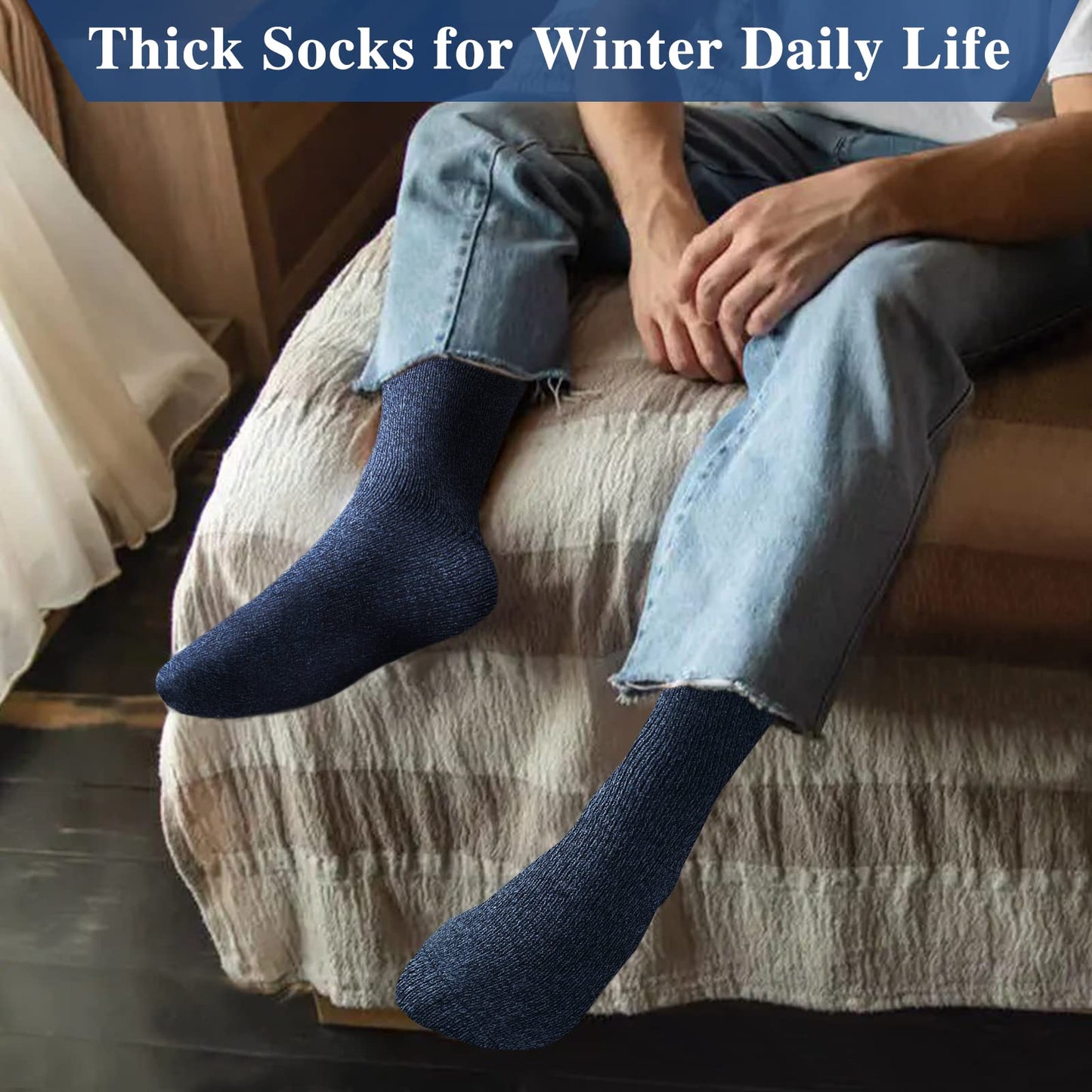 Reamphy 5 Pairs Thermal Wool Socks for Men